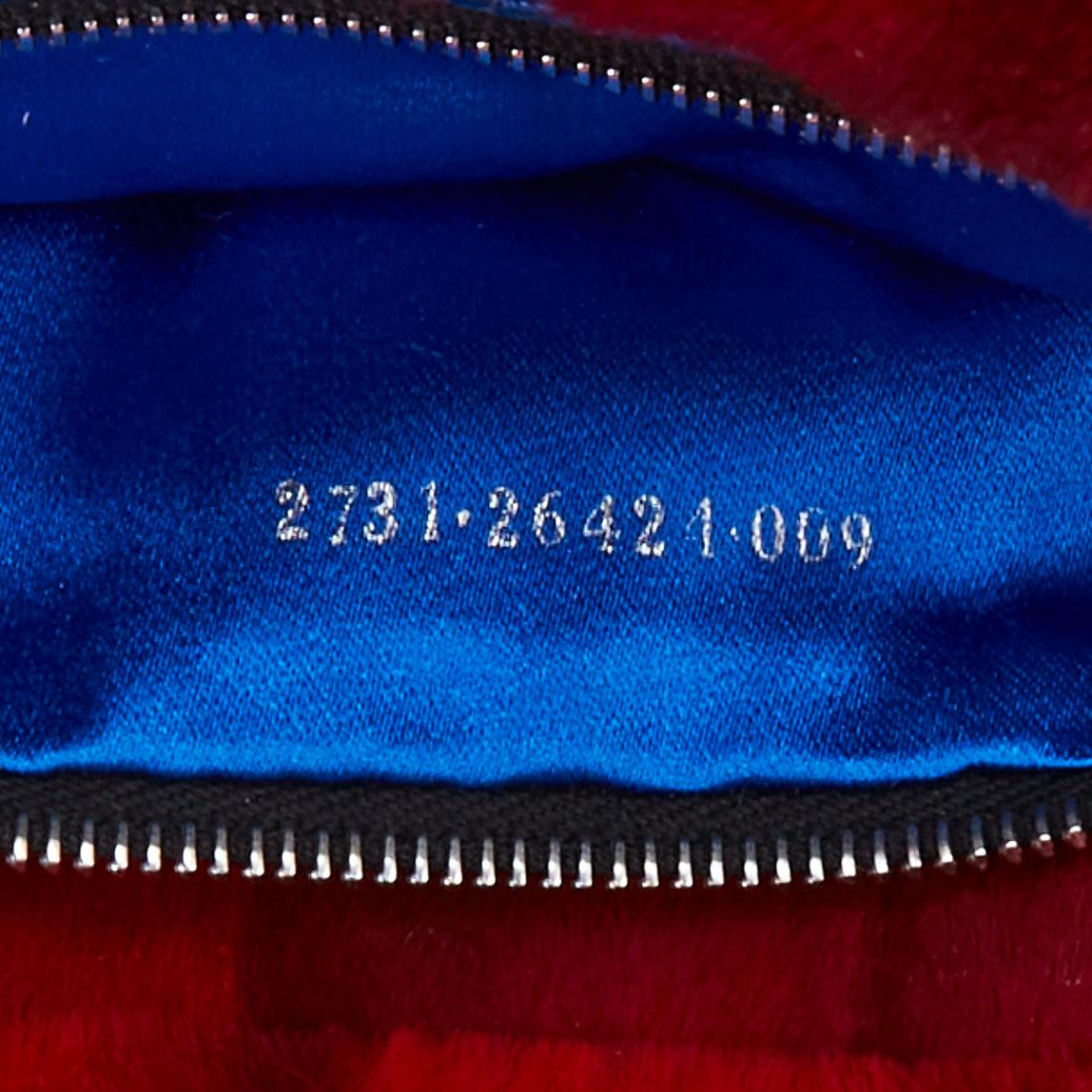 rare FENDI Vintage Baguette red blue scaled fur FF logo underarm bag 6