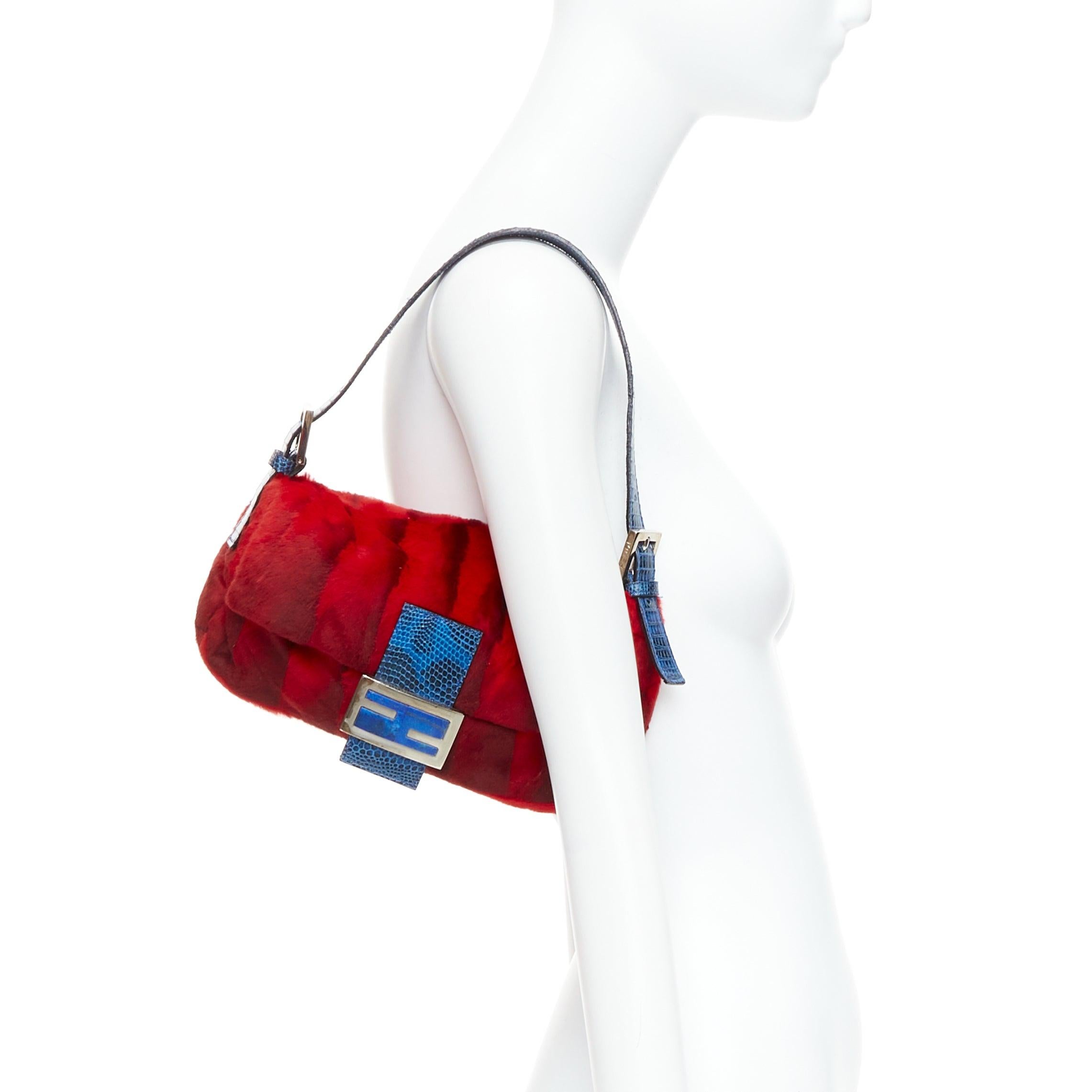 rare FENDI Vintage Baguette red blue scaled fur FF logo underarm bag
Reference: TGAS/E00204
Brand: Fendi
Model: Baguette
Material: Fur, Leather
Color: Blue, Red
Pattern: Animal Print
Closure: Magnet
Lining: Blue Fabric
Extra Details: Red fur at back