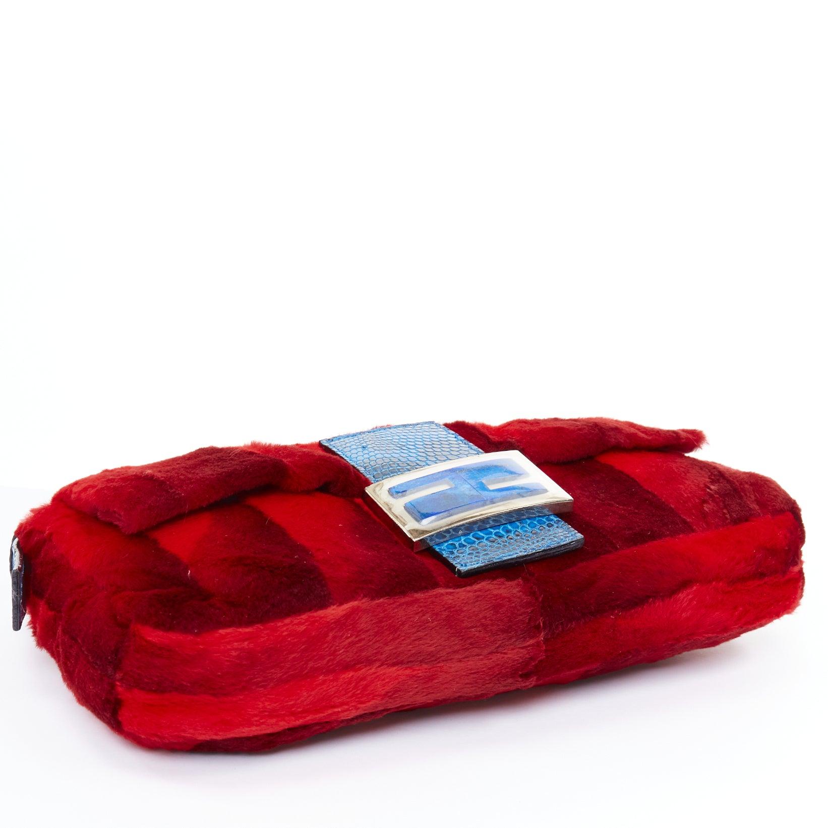 rare FENDI Vintage Baguette red blue scaled fur FF logo underarm bag 1