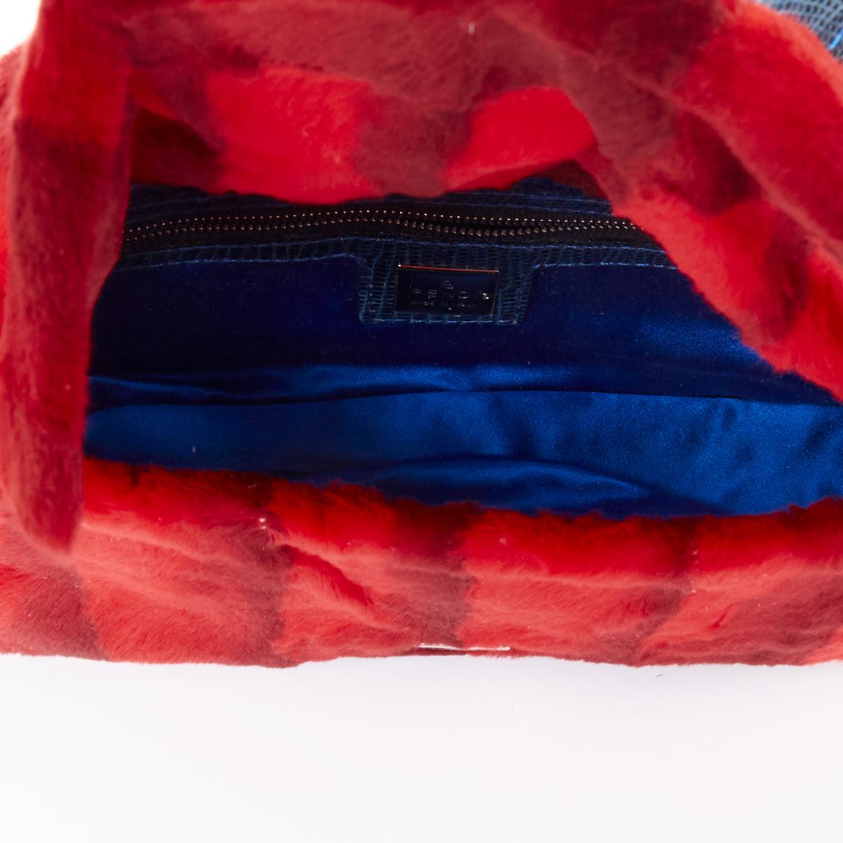 rare FENDI Vintage Baguette red blue scaled fur FF logo underarm bag 4