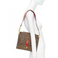 rare FENDI Vintage brown leopard print red leather FF logo shoulder bag