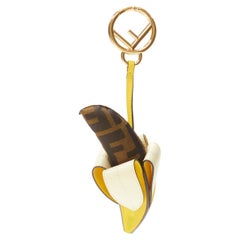 rare FENDI Zucca GG monogra yellow pealed back banana gold F key ring bag charm