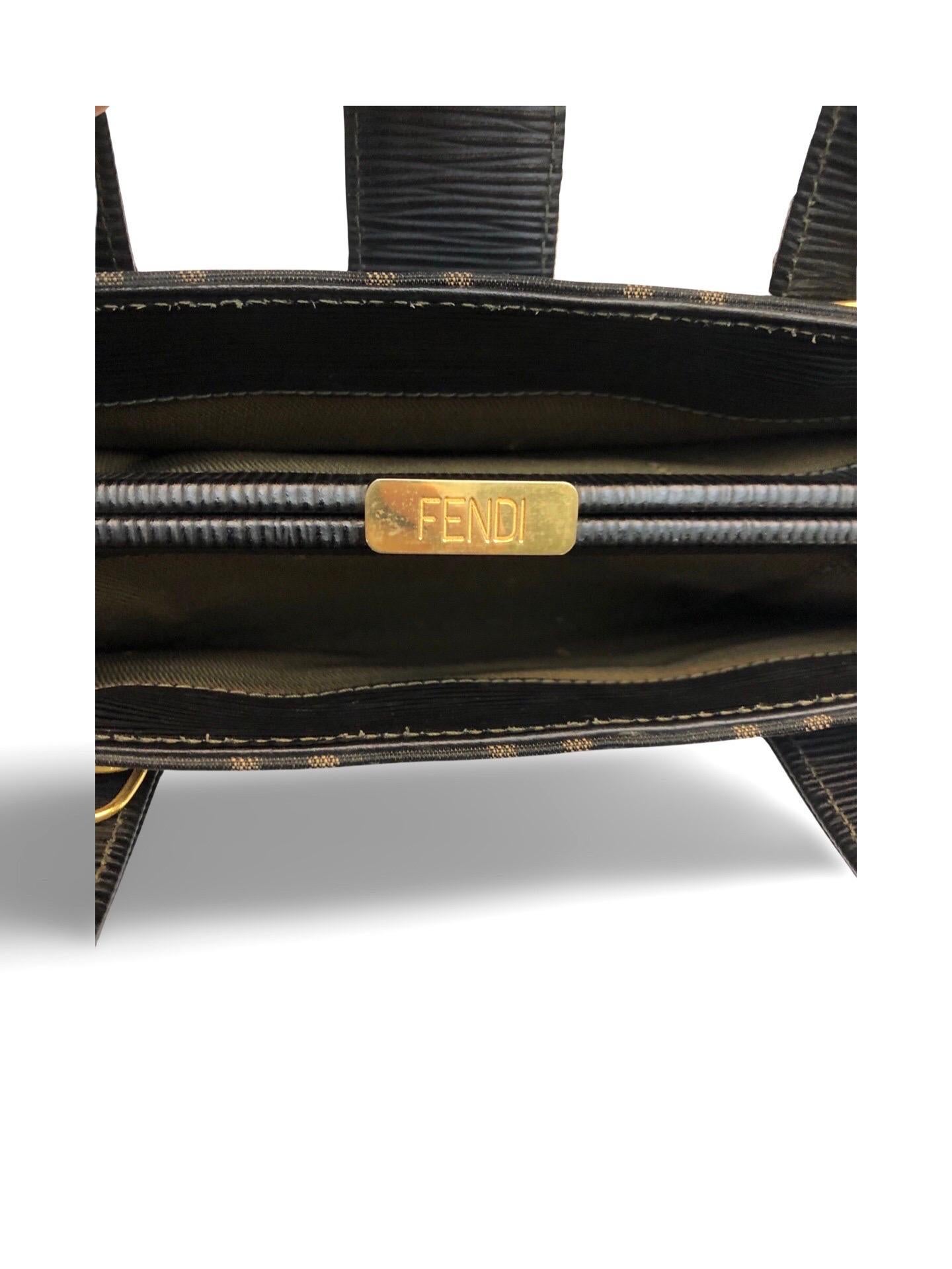 Rare Fendi Zucca Print Canvas Leather Handle Handbag For Sale 1
