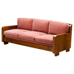 Rare Fer Semey for H. Pander & Zonen Curved Art Deco Sofa in Walnut and Mohair Rare Fer Semey for H. Pander & Zonen Curved Art Deco Sofa in Walnut and Mohair