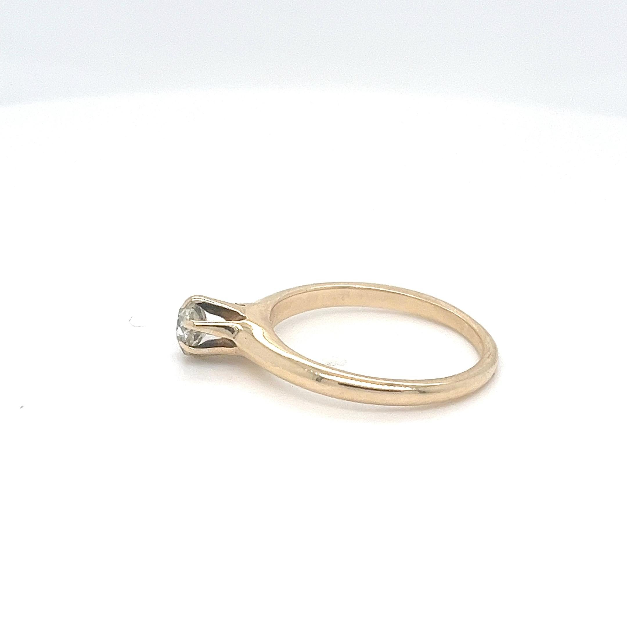 Raro anello solitario con diamante Old Mine Cut in oro giallo 14kt di F.H., ~0,40 carati In condizioni buone in vendita a Miami, FL