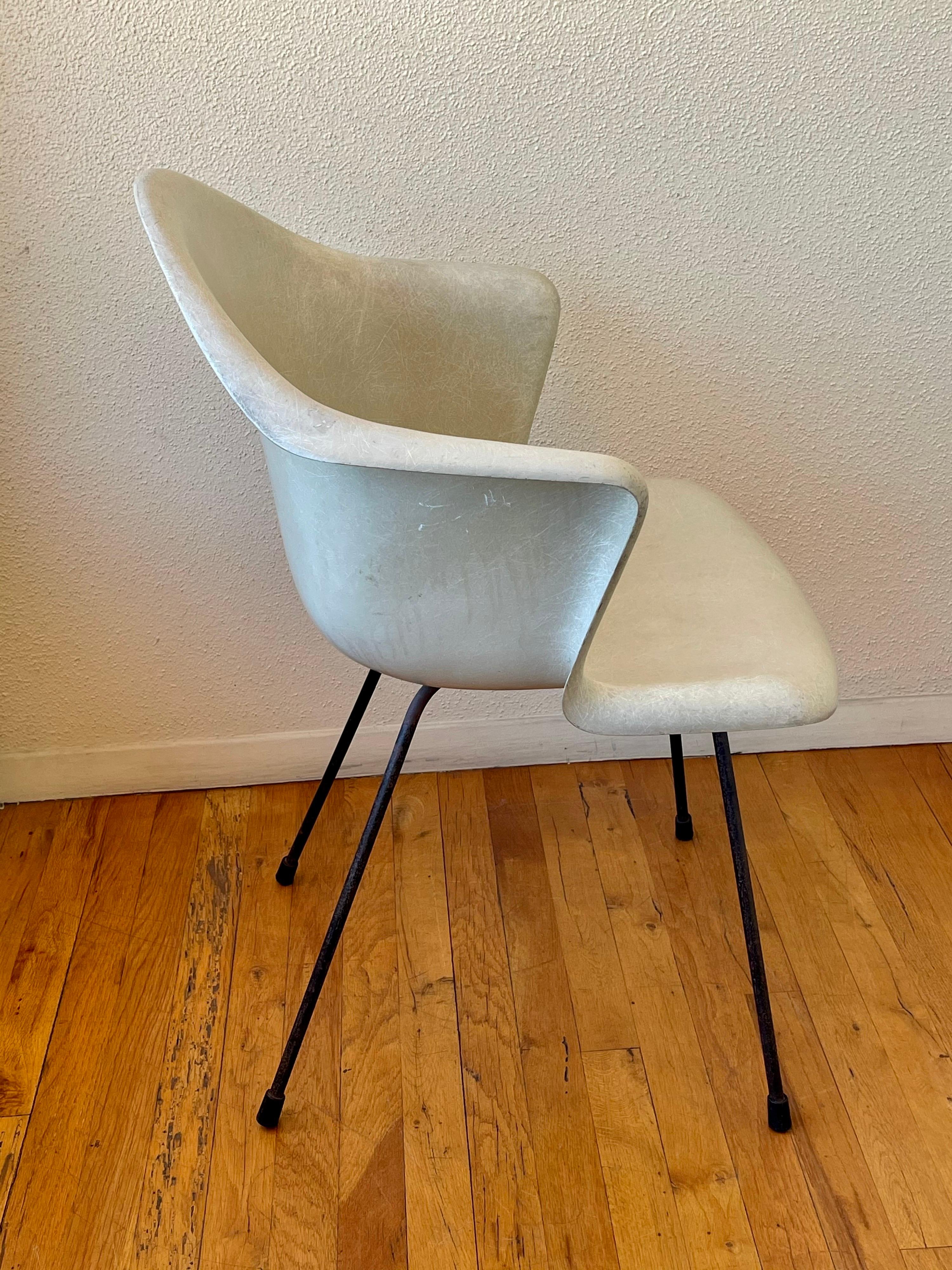 American Rare Fiberglass Armchair Designed by Lawrence Peabody with Iron Base
