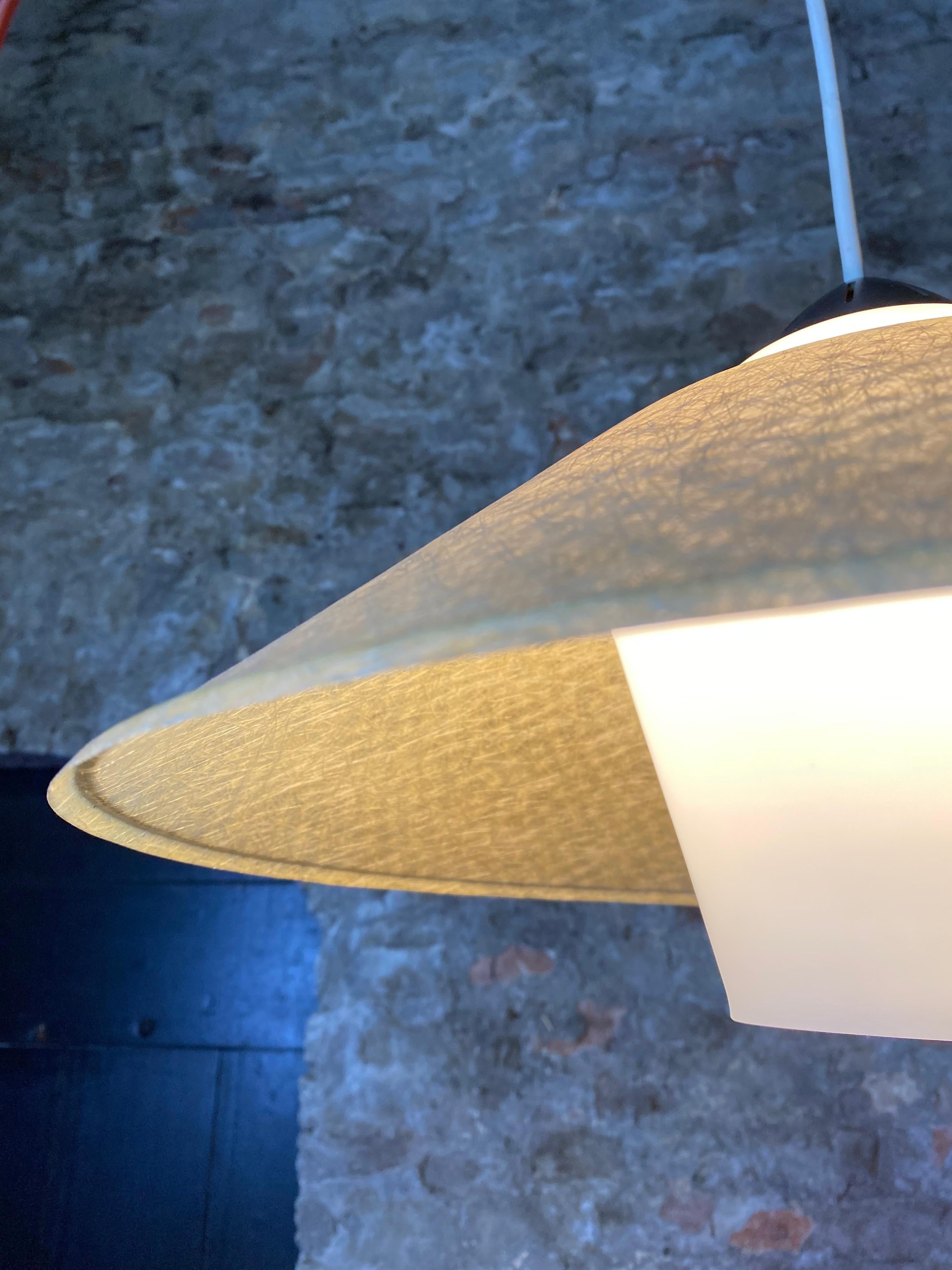 Dutch Rare Fiberglass /Opaline Glass Ceiling Lamp by Louis Kalff for Philips, 1950s For Sale