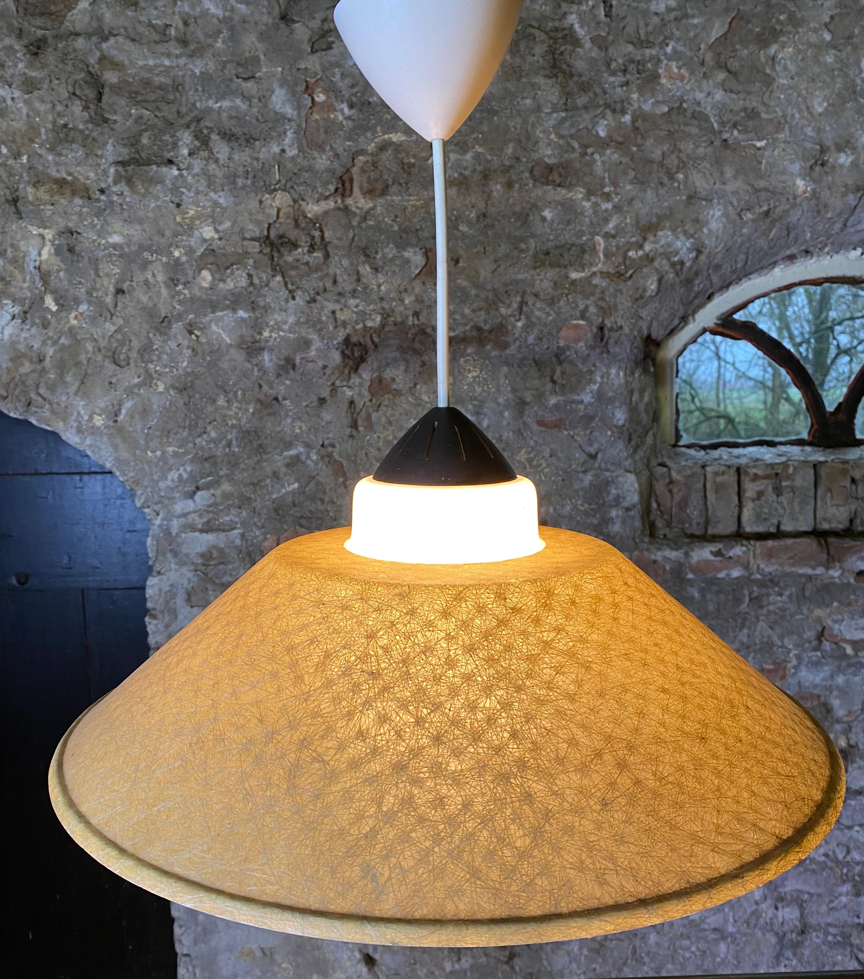 Rare Fiberglass /Opaline Glass Ceiling Lamp by Louis Kalff for Philips, 1950s For Sale 2