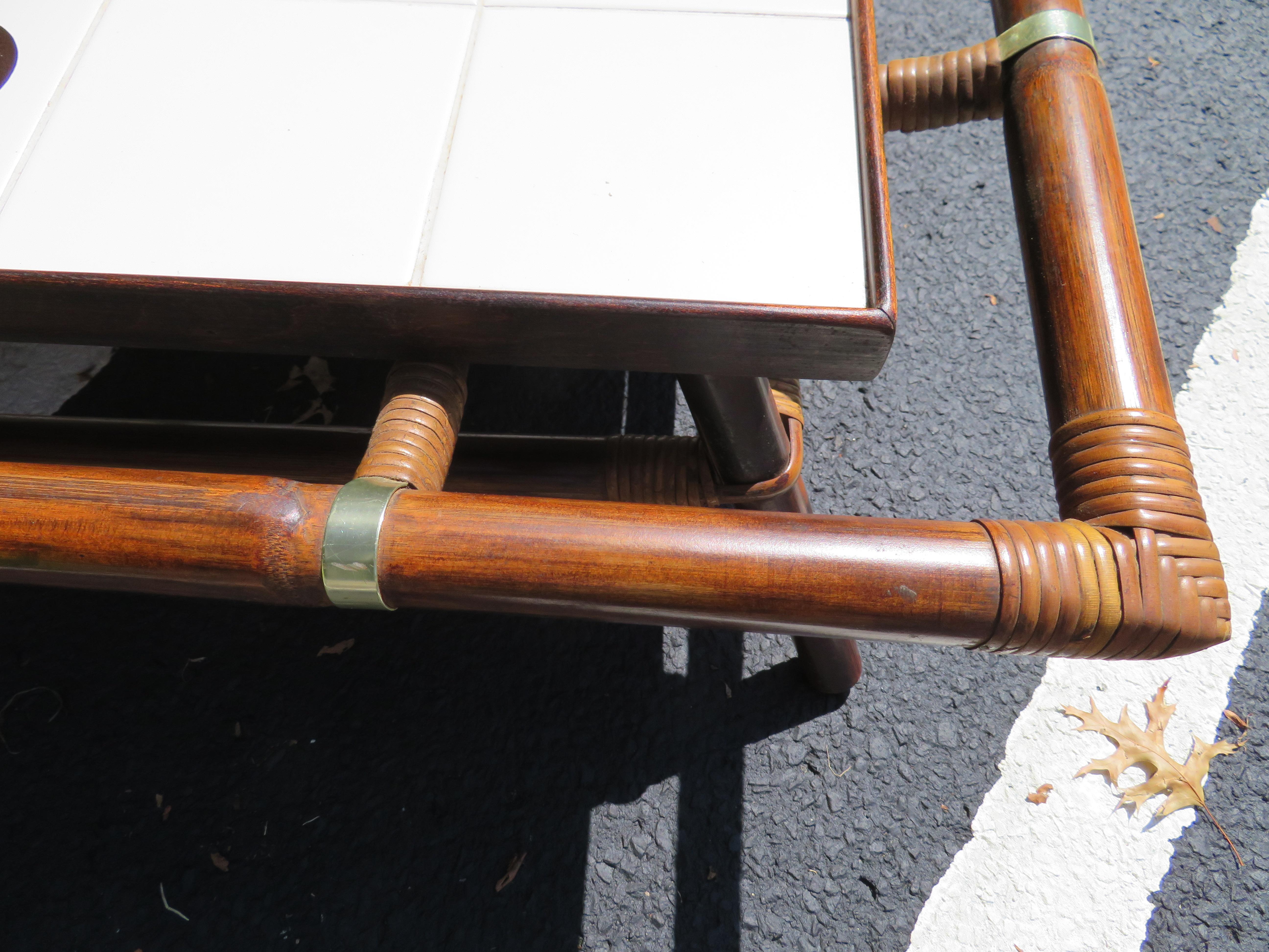 American Rare Ficks Reed Rattan Tile Square Coffee Table John Wisner For Sale