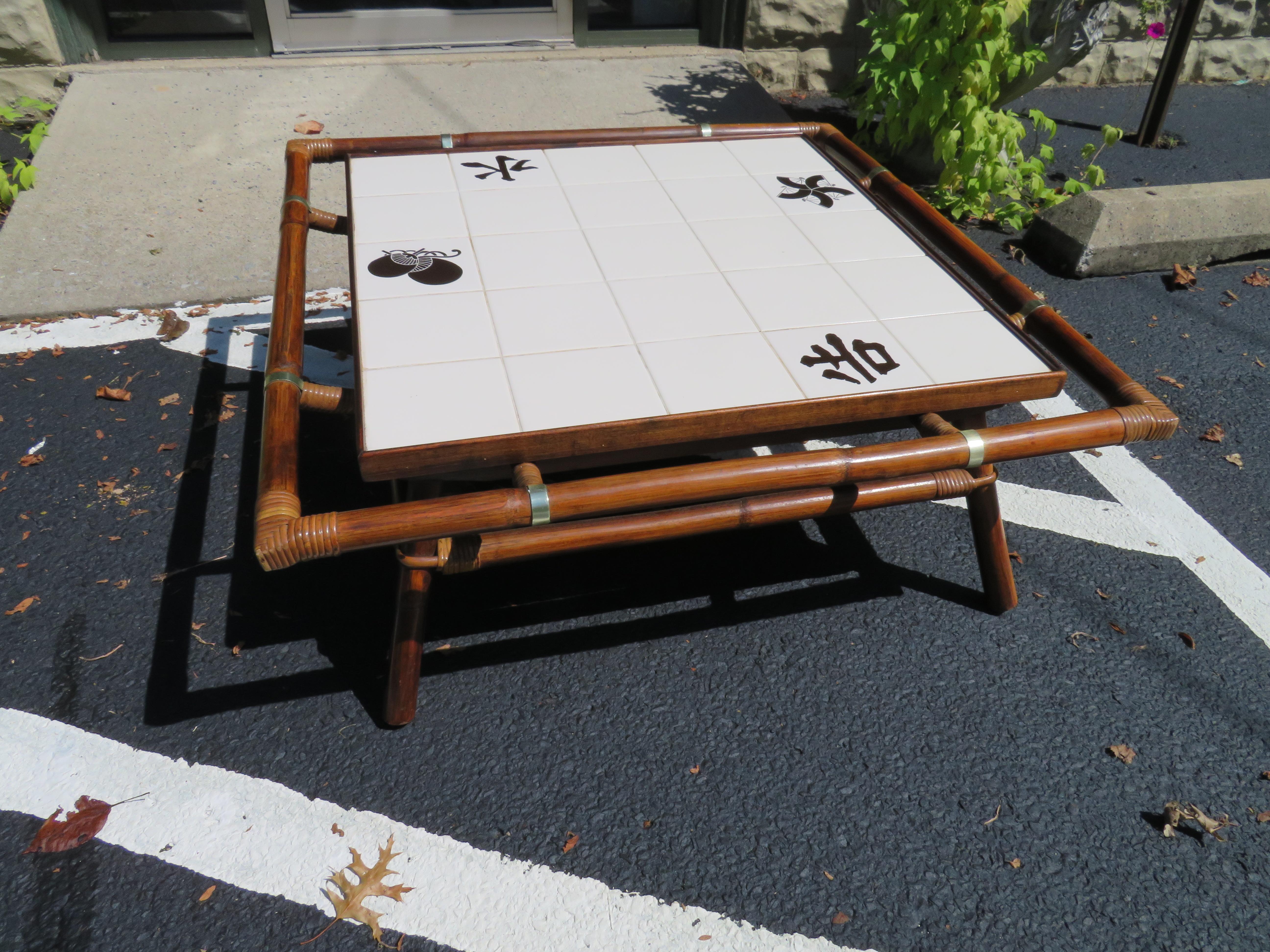 Rare Ficks Reed Rattan Tile Square Coffee Table John Wisner For Sale 2