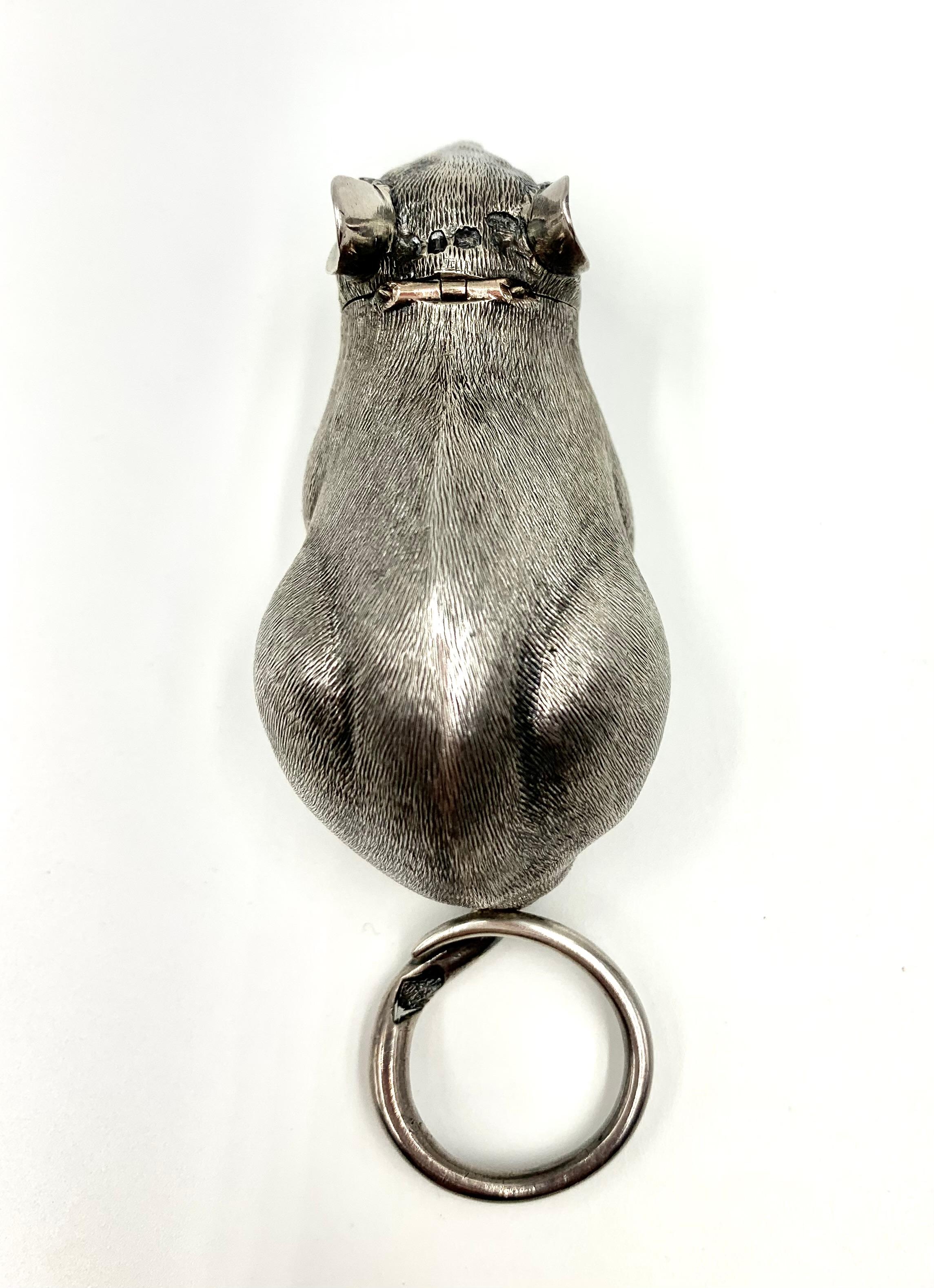Rare Figural Antique English Sterling Silver Mouse with Ruby Eyes Snuff Box 1884 4