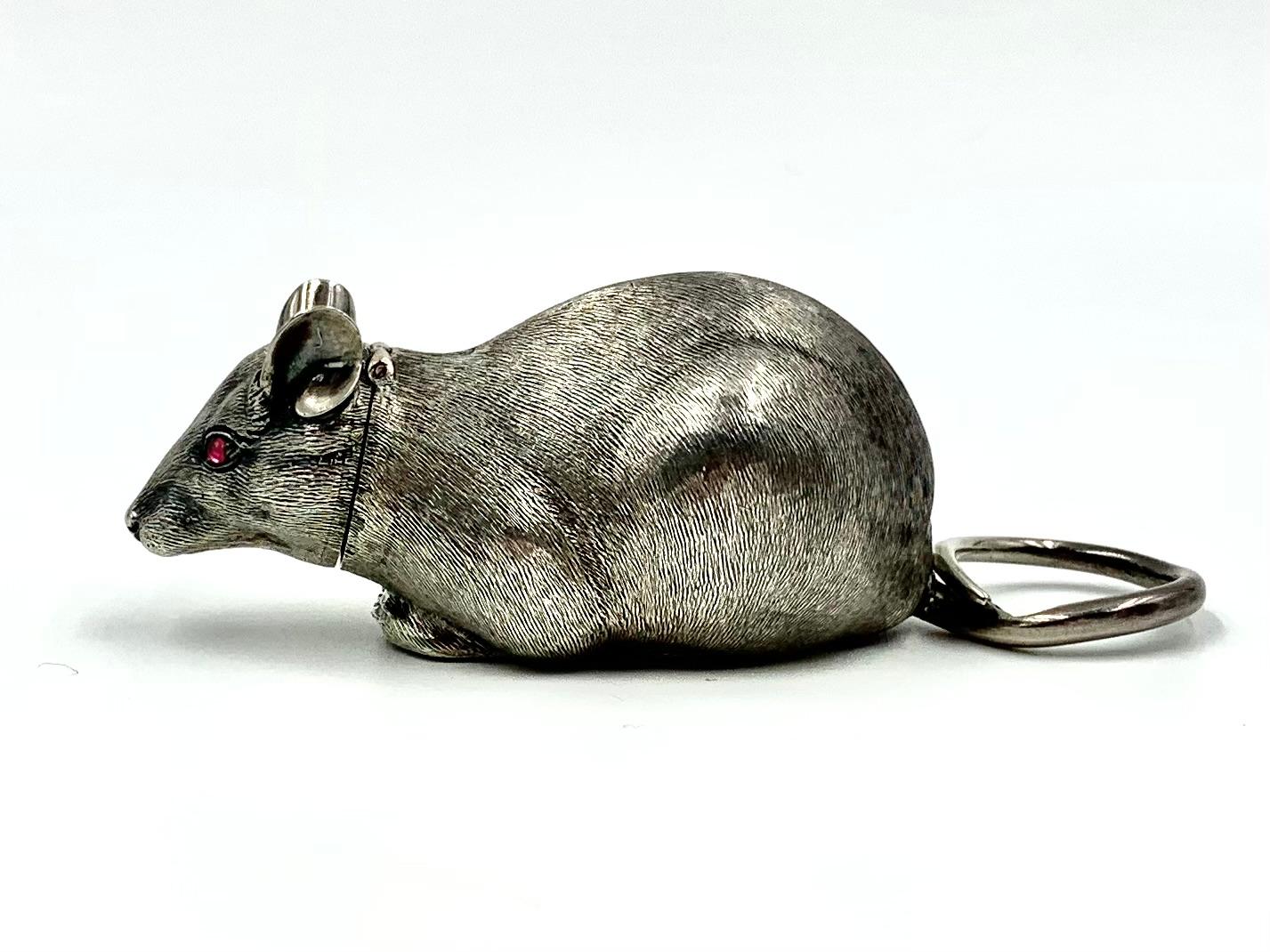 Rare Figural Antique English Sterling Silver Mouse with Ruby Eyes Snuff Box 1884 6