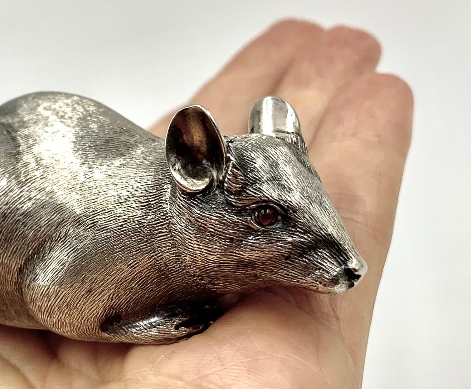 Rare Figural Antique English Sterling Silver Mouse with Ruby Eyes Snuff Box 1884 9