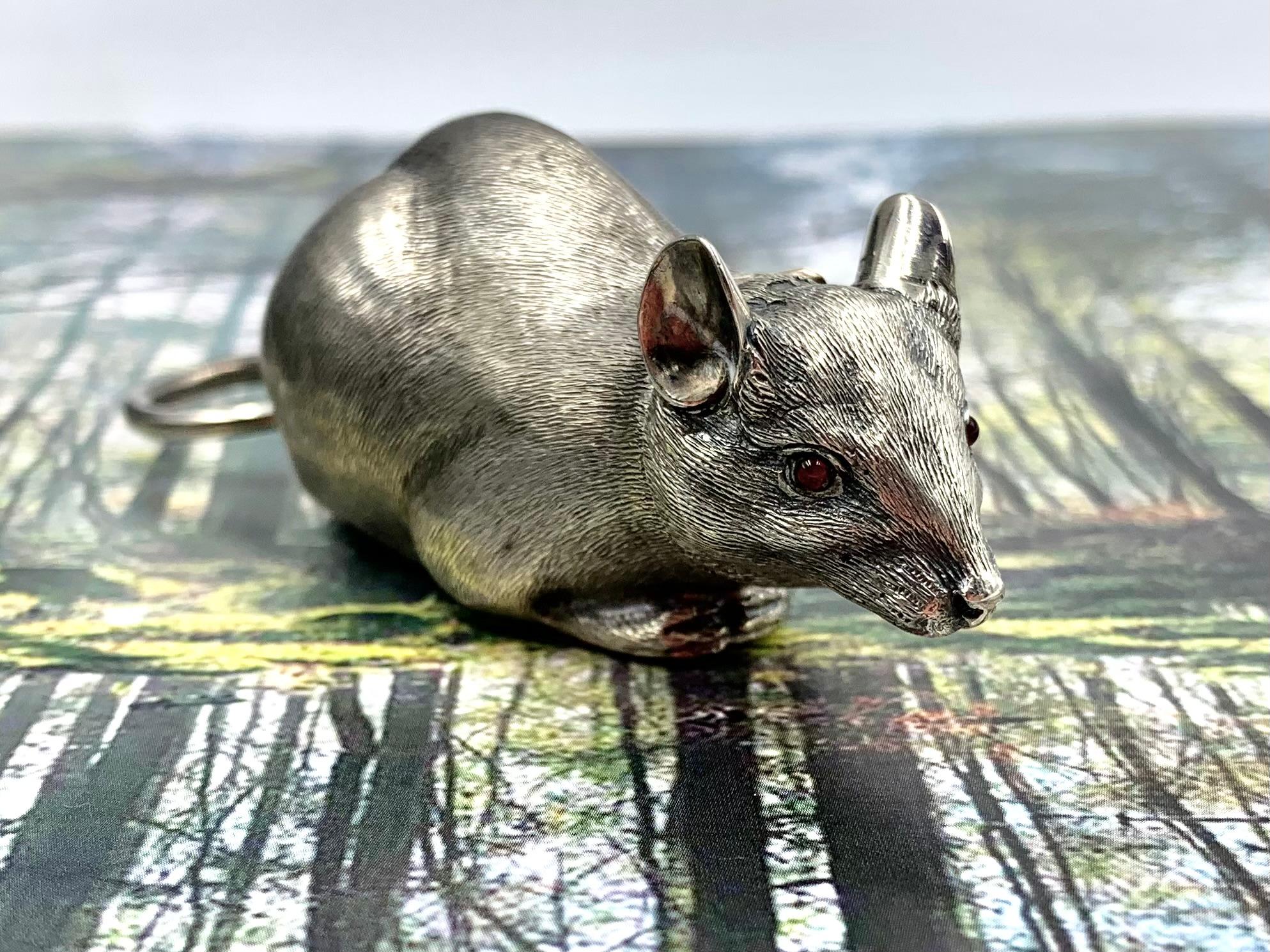 Rare Figural Antique English Sterling Silver Mouse with Ruby Eyes Snuff Box 1884 11
