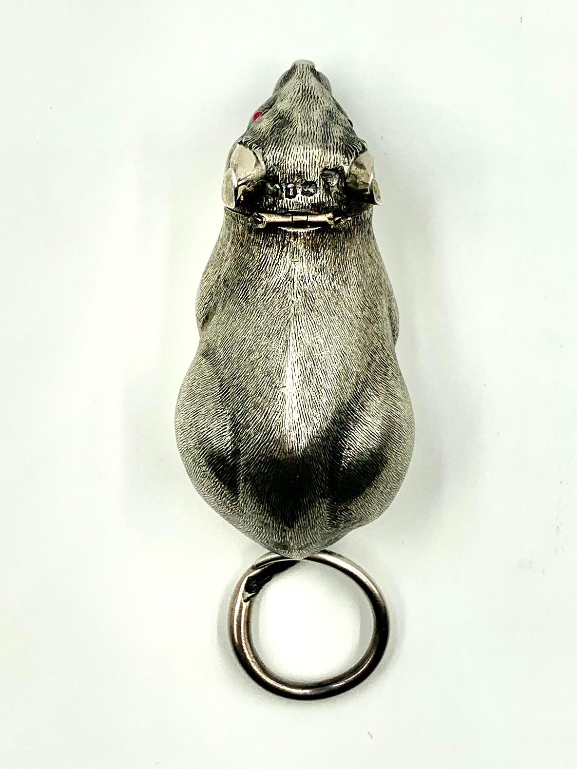 Rare Figural Antique English Sterling Silver Mouse with Ruby Eyes Snuff Box 1884 2