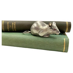 Rare Figural Antique English Sterling Silver Mouse with Ruby Eyes Snuff Box 1884
