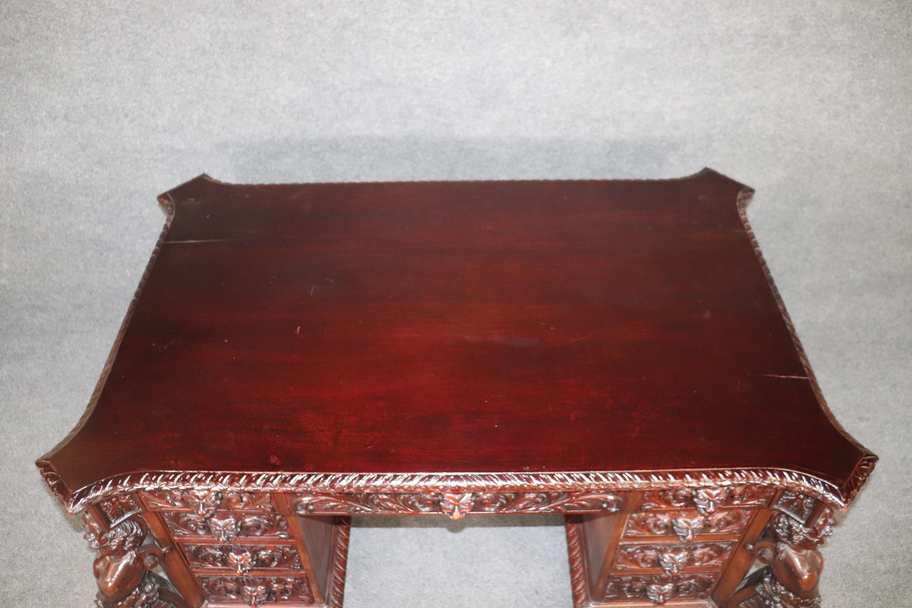 Rare Figural Carved Solid Mahogany R.J. Horner Partners Executive Desk 8