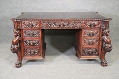 Rare Figural Carved Solid Mahogany R.J. Horner Partners Executive Desk