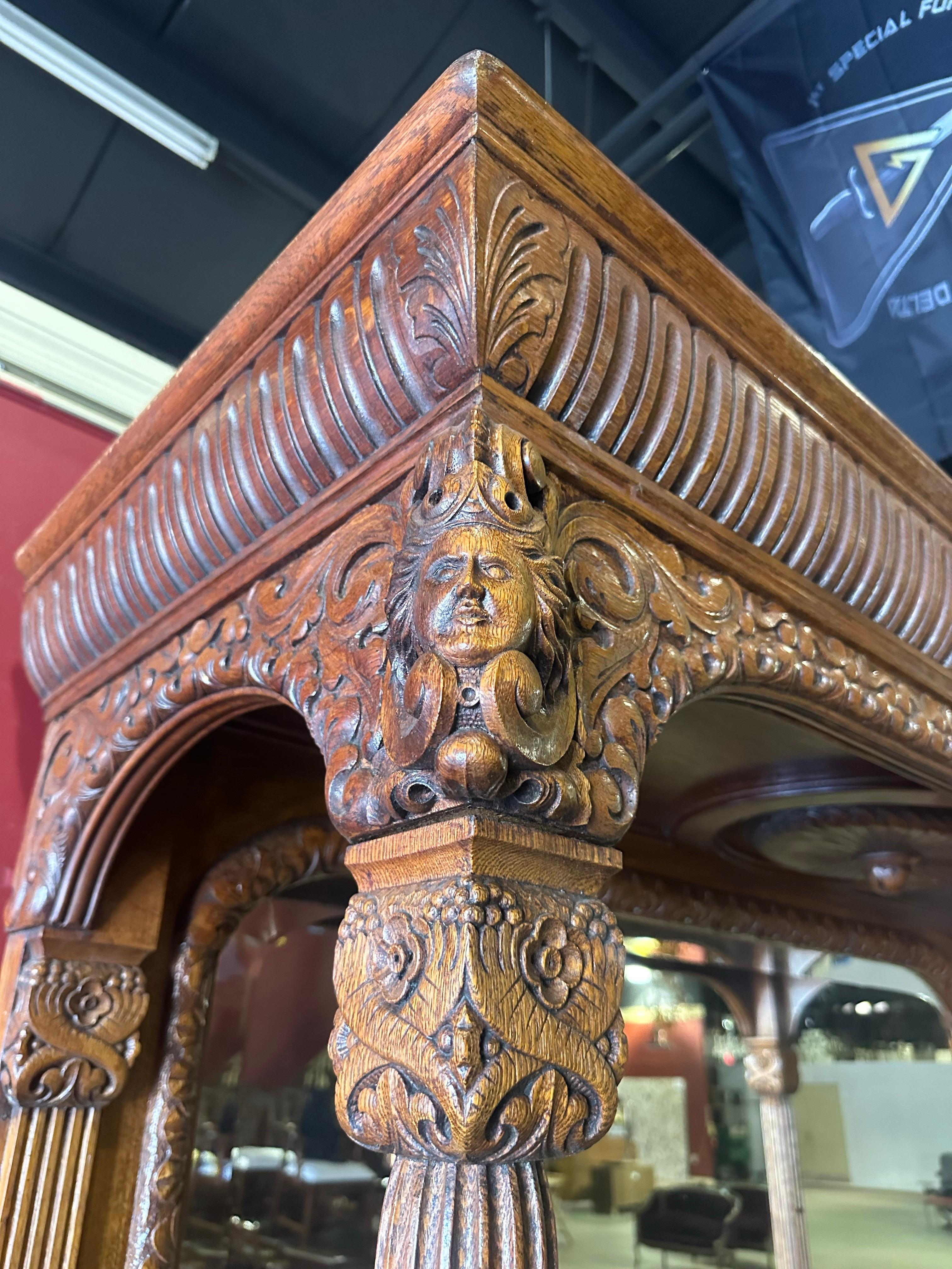 Rare Figural Quarter Sawn Tiger Oak Victorian Breakfront Backbar Sideboard 5