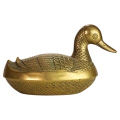 Bol moderniste rare en forme de canard en laiton avec couvercle