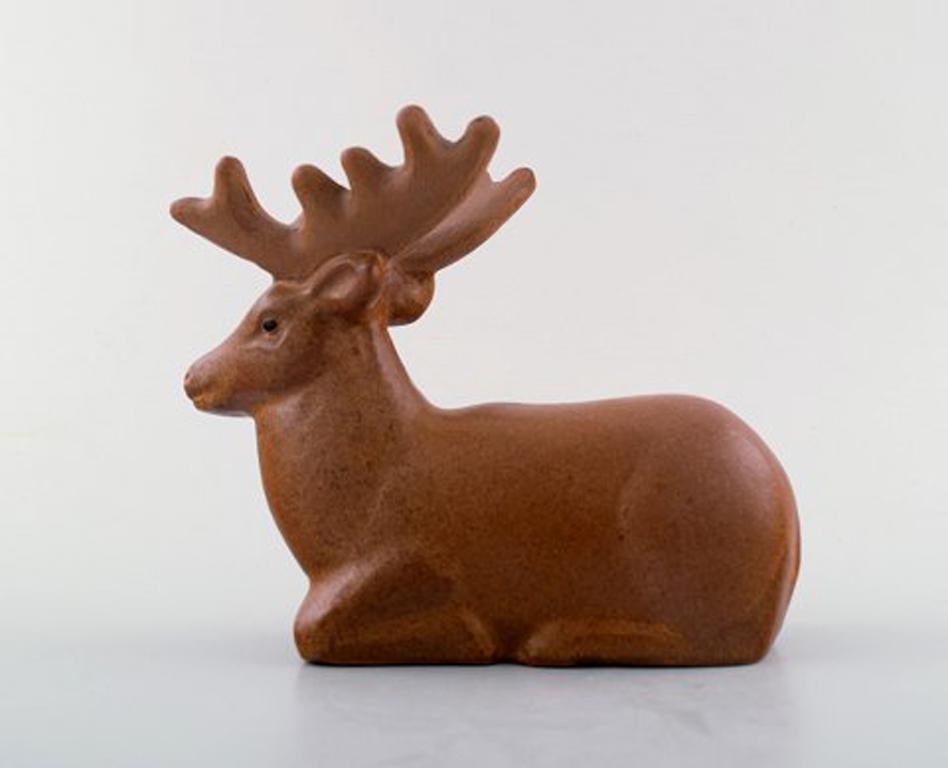 Scandinavian Modern Rare Figure, Lisa Larson for Jie Stengods-Ateljé, Deer, Glazed Ceramics