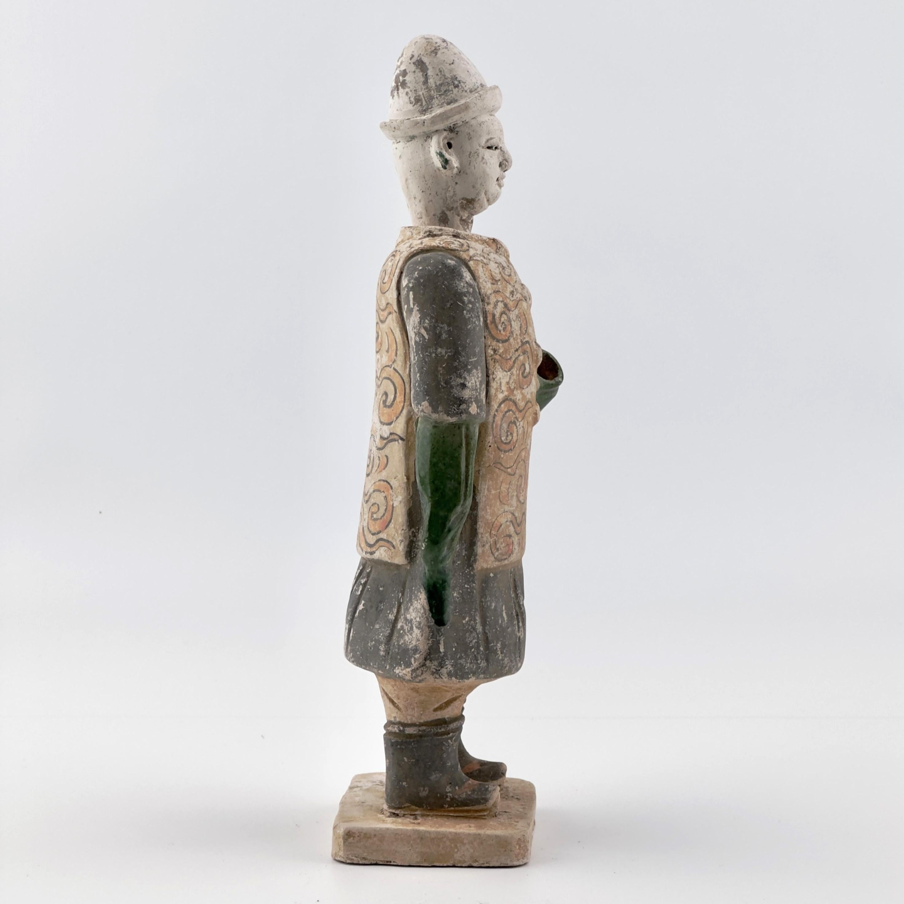 Hong Kong Rare Figure of an Attendant Wearing Swirling Vest, Ming Dynasty(1368-1644) For Sale