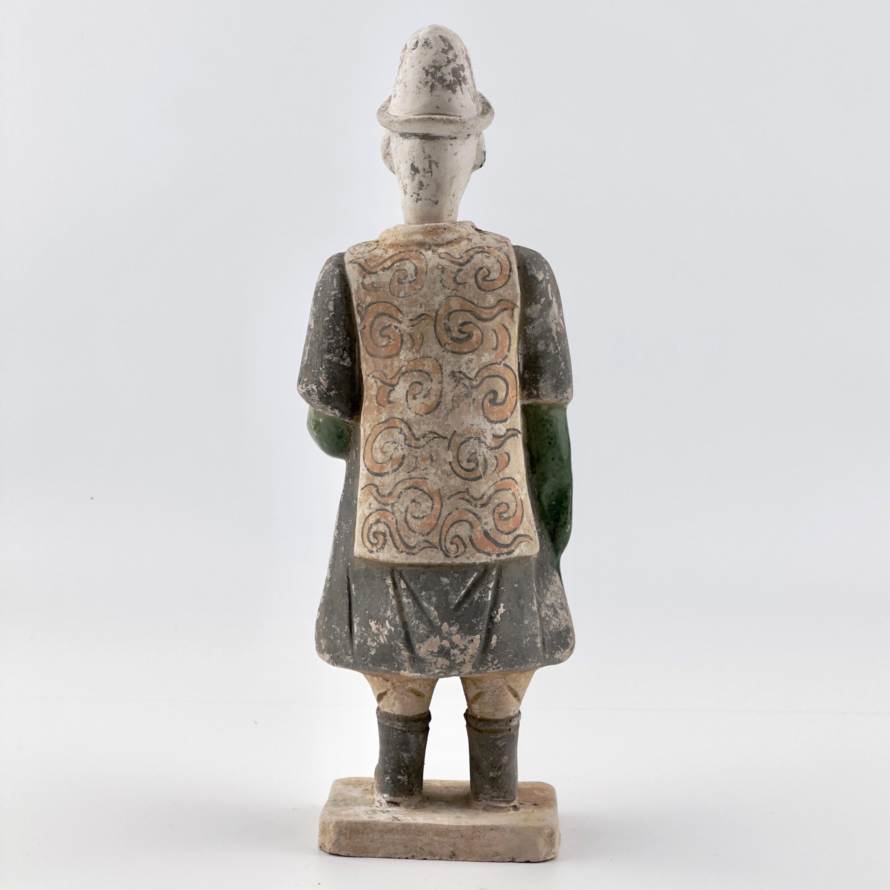 Glazed Rare Figure of an Attendant Wearing Swirling Vest, Ming Dynasty(1368-1644) For Sale