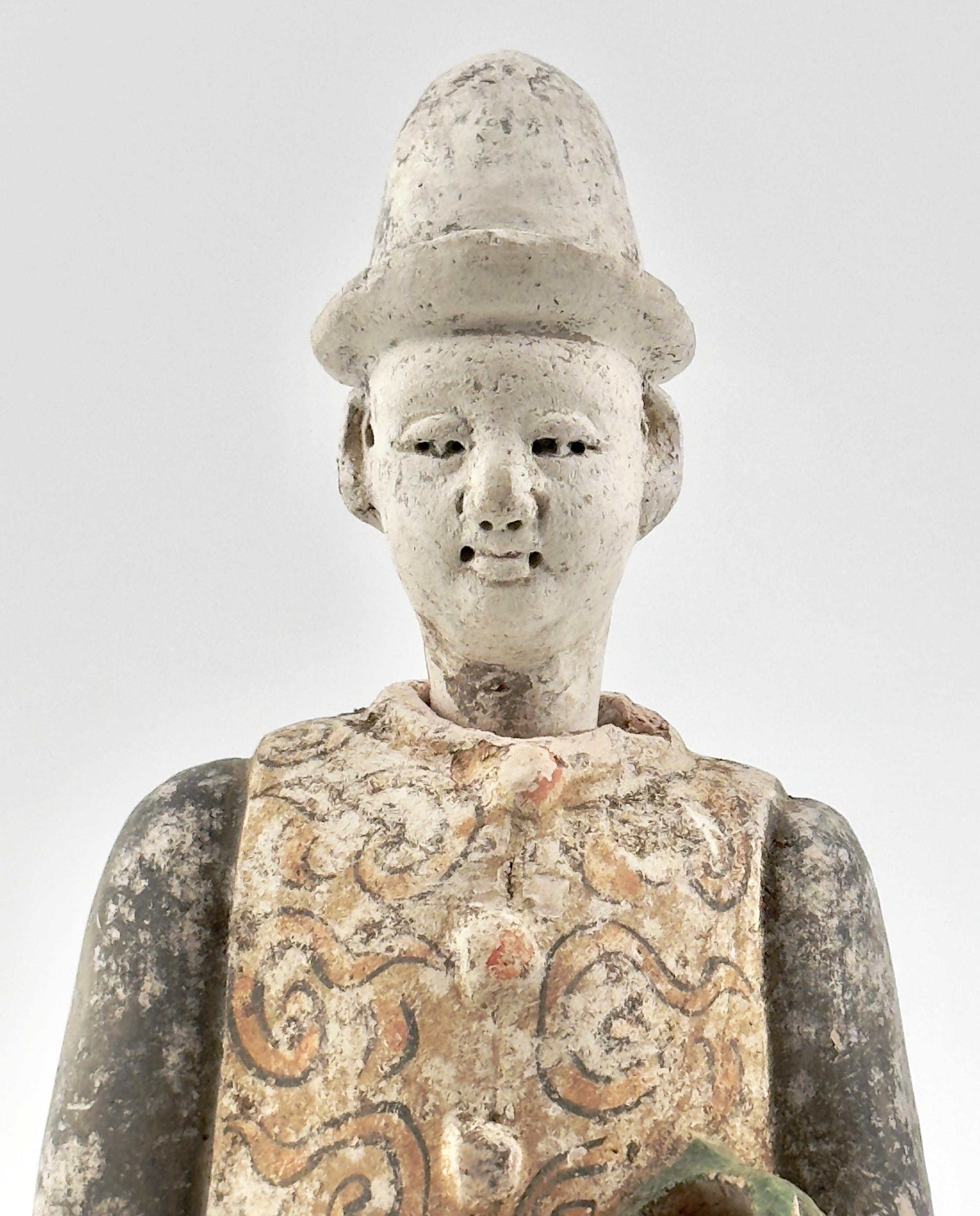 Pottery Rare Figure of an Attendant Wearing Swirling Vest, Ming Dynasty(1368-1644) For Sale