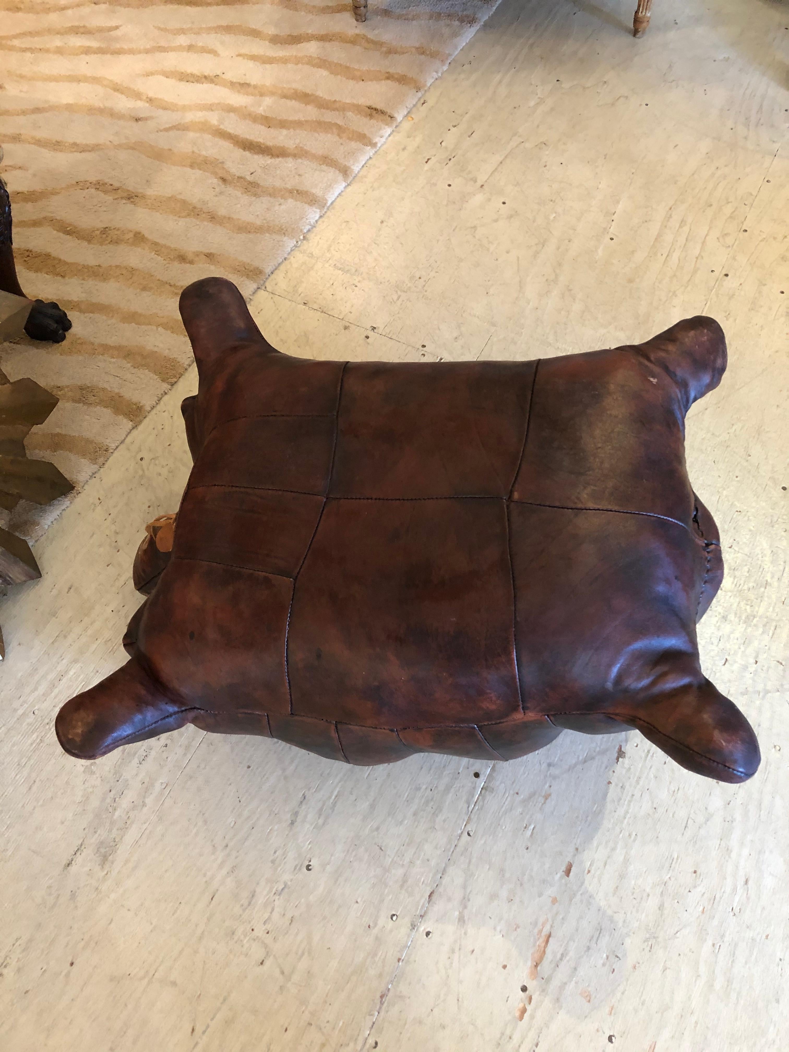 Rare Find Abercrombie & Fitch Large Vintage Leather Turtle Ottoman 2