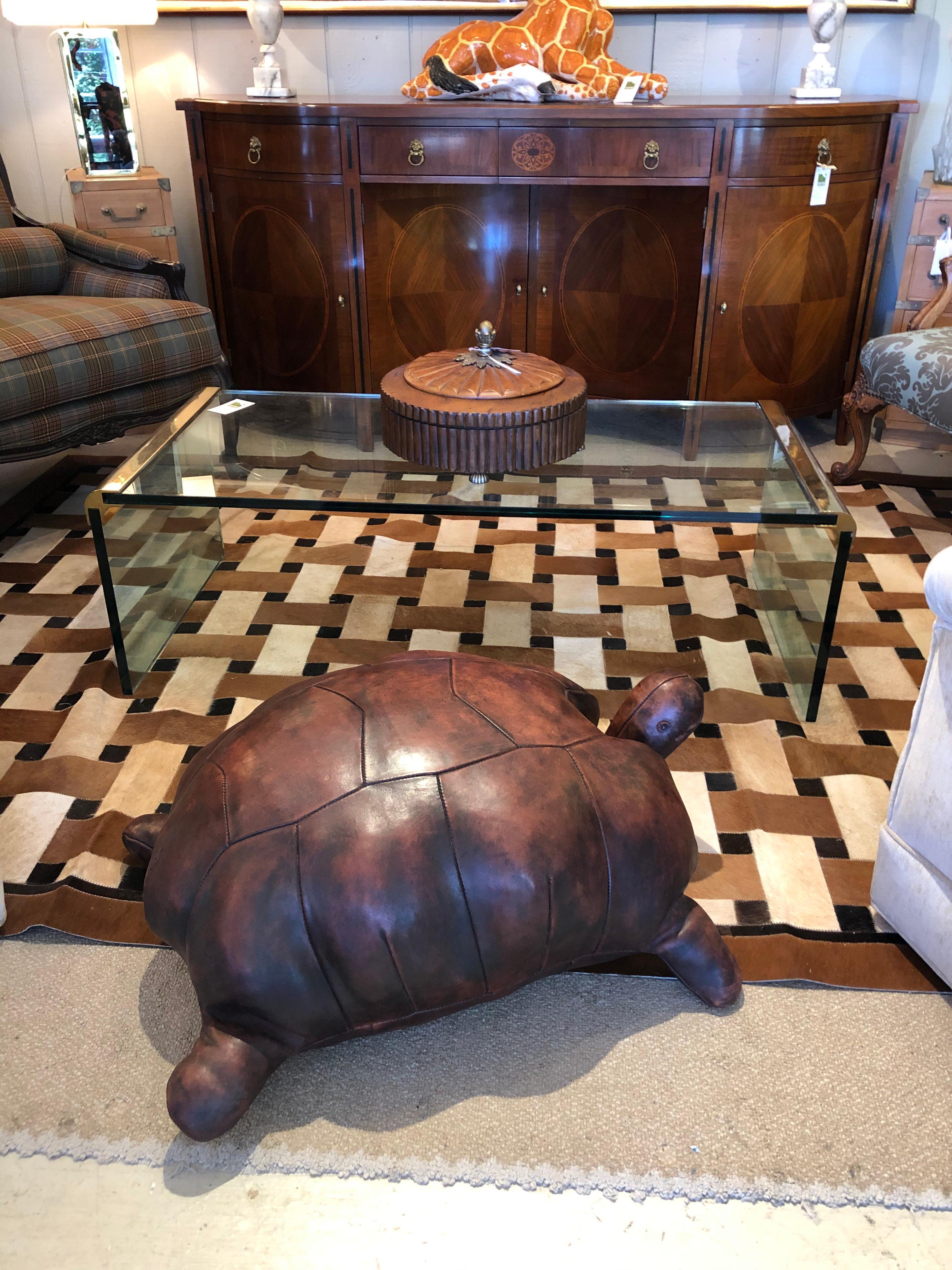 Rare Find Abercrombie & Fitch Large Vintage Leather Turtle Ottoman 4