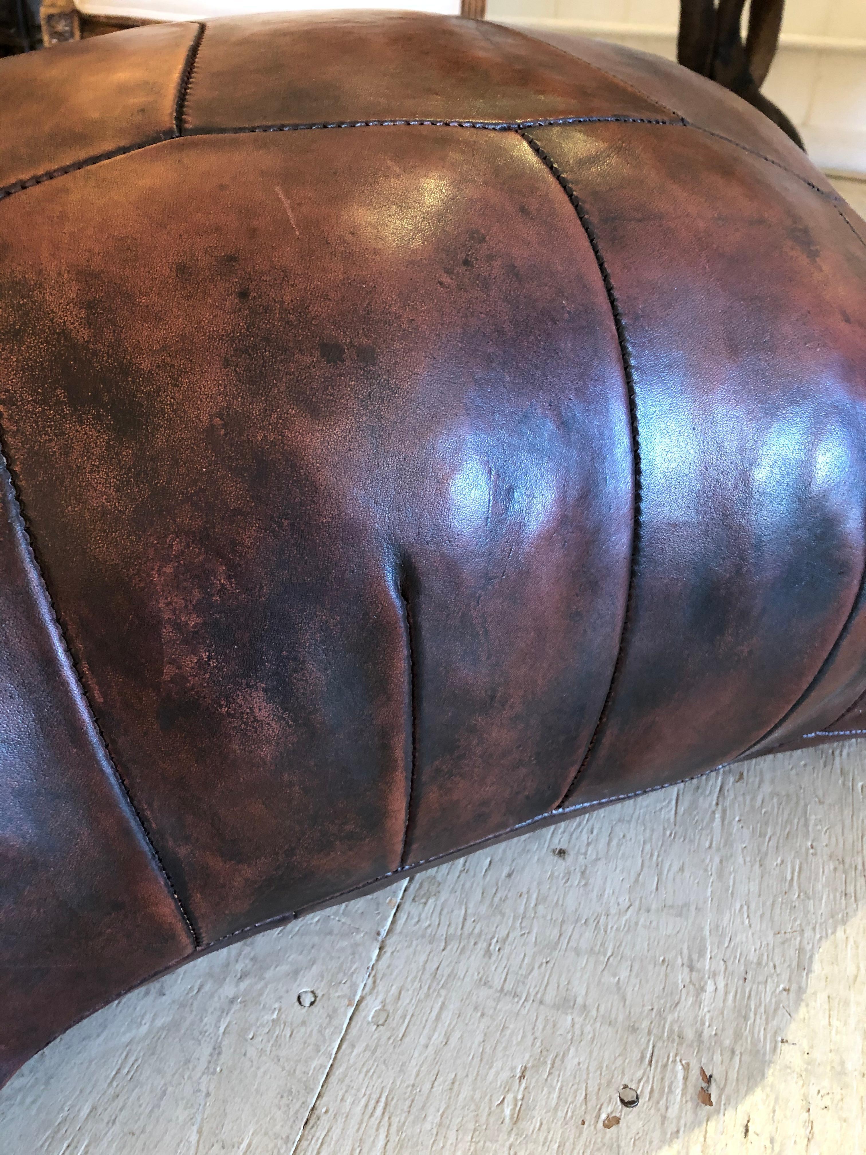 English Rare Find Abercrombie & Fitch Large Vintage Leather Turtle Ottoman