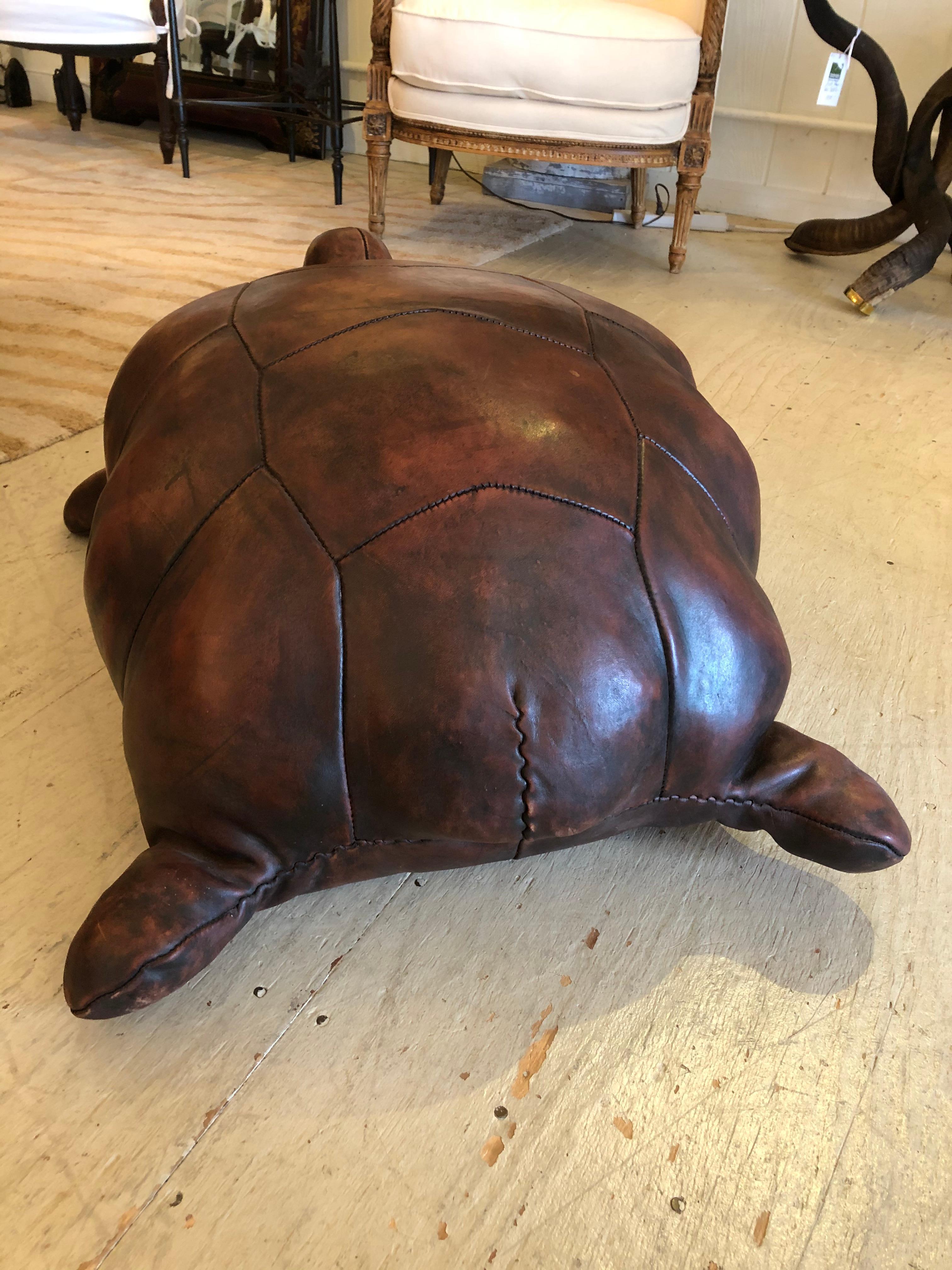 Mid-20th Century Rare Find Abercrombie & Fitch Large Vintage Leather Turtle Ottoman