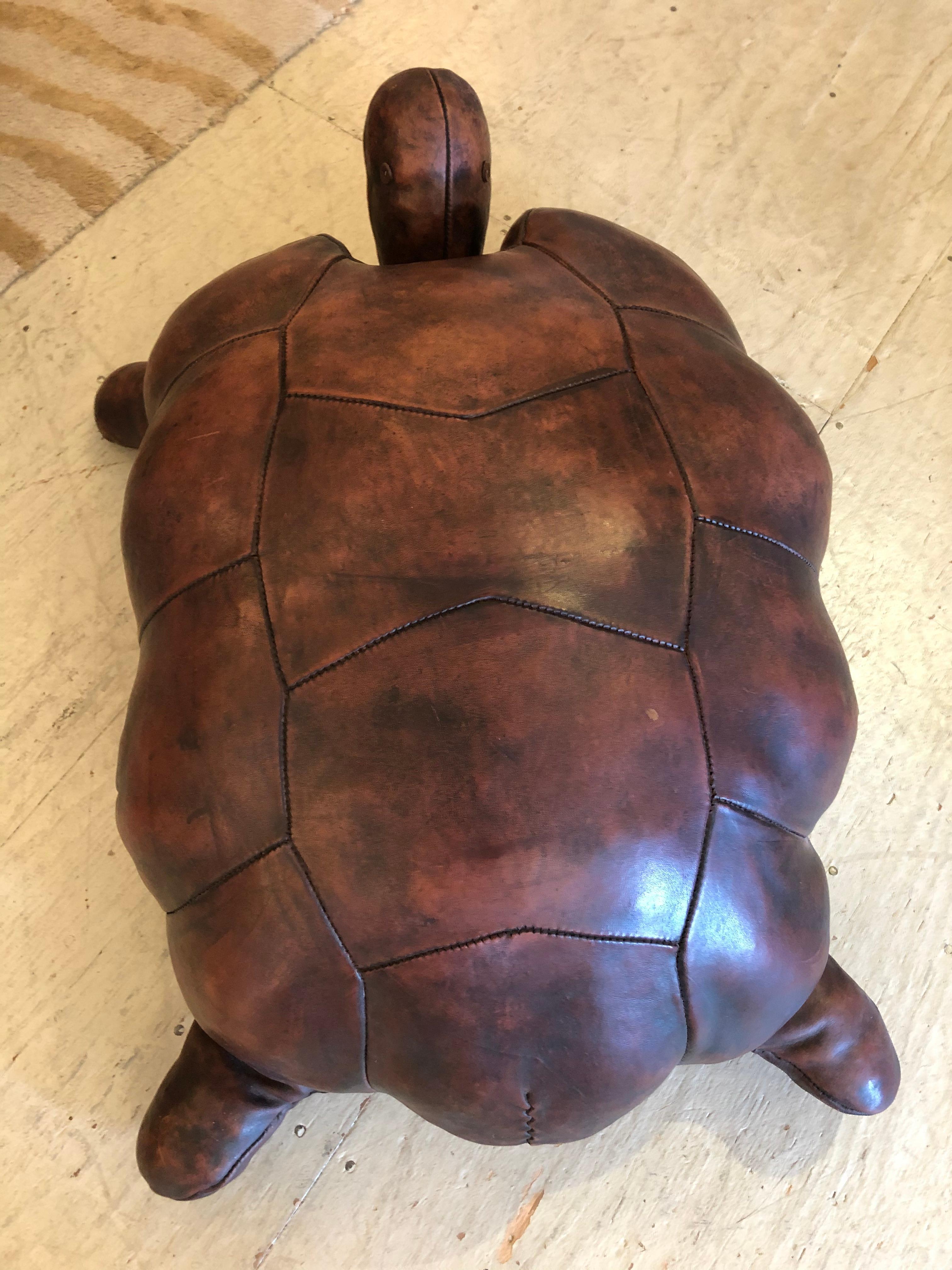 Rare Find Abercrombie & Fitch Large Vintage Leather Turtle Ottoman 1