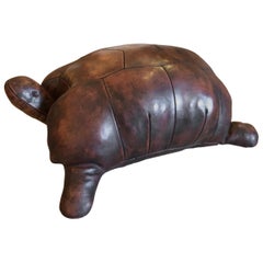 Rare Find Abercrombie & Fitch Large Vintage Leather Turtle Ottoman