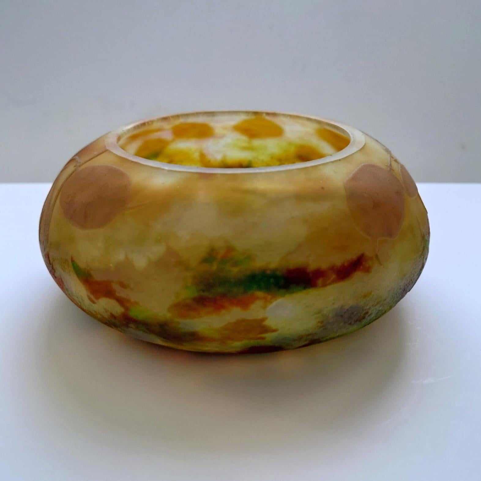 Rare Find Art Nouveau Daum Cameo Glass Vitrified Monnaies du Pape Round Coupe For Sale 4
