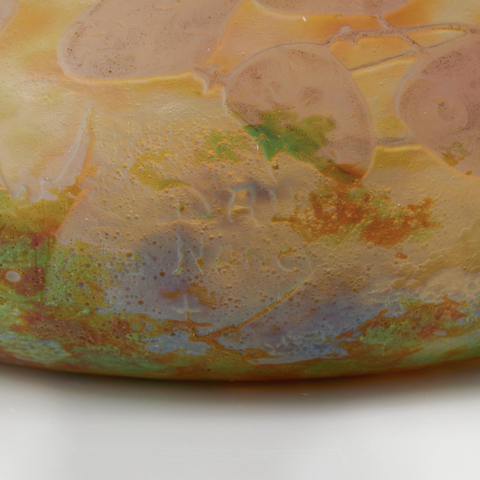 Rare Find Art Nouveau Daum Cameo Glass Vitrified Monnaies du Pape Round Coupe For Sale 7