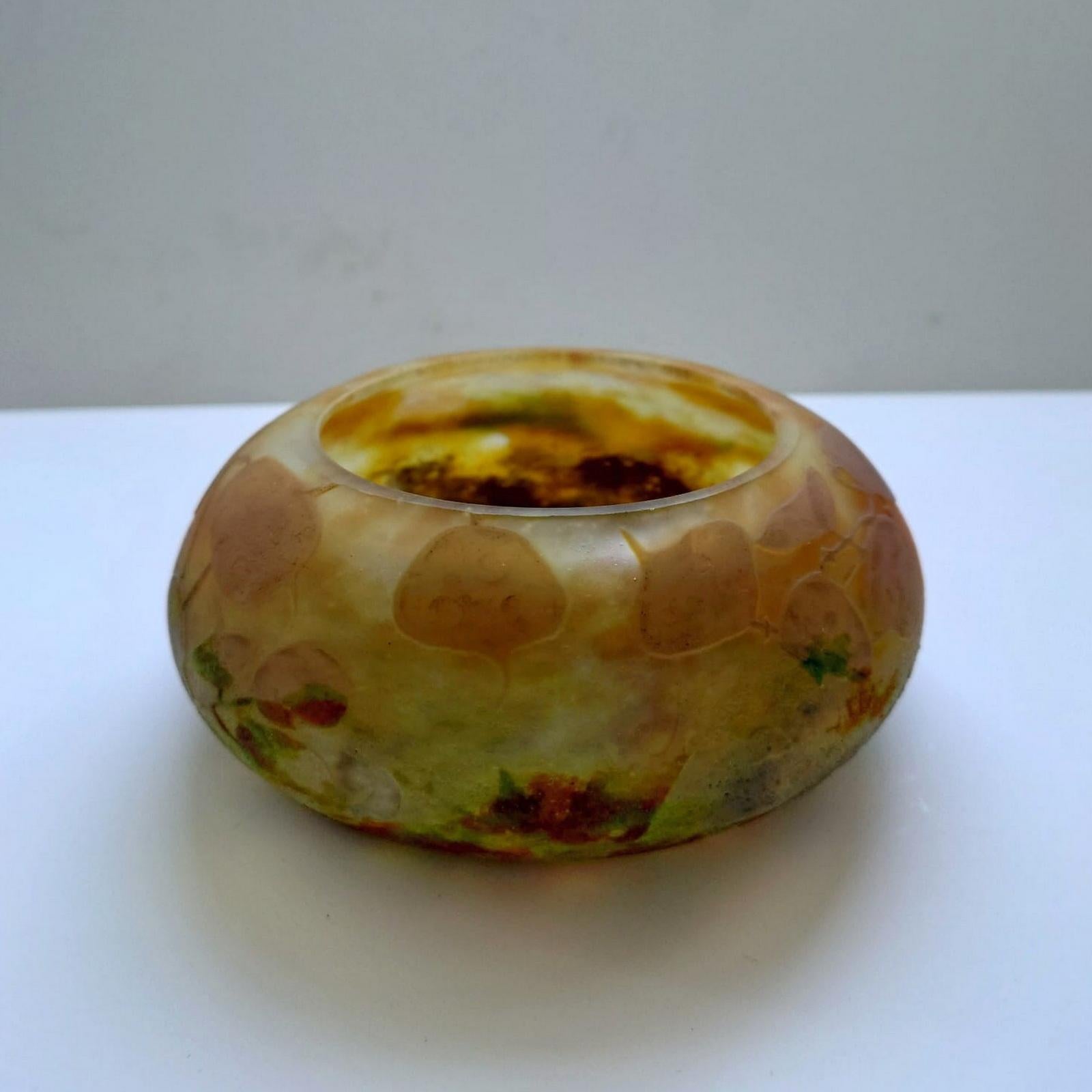 Rare Find Art Nouveau Daum Cameo Glass Vitrified Monnaies du Pape Round Coupe For Sale 3