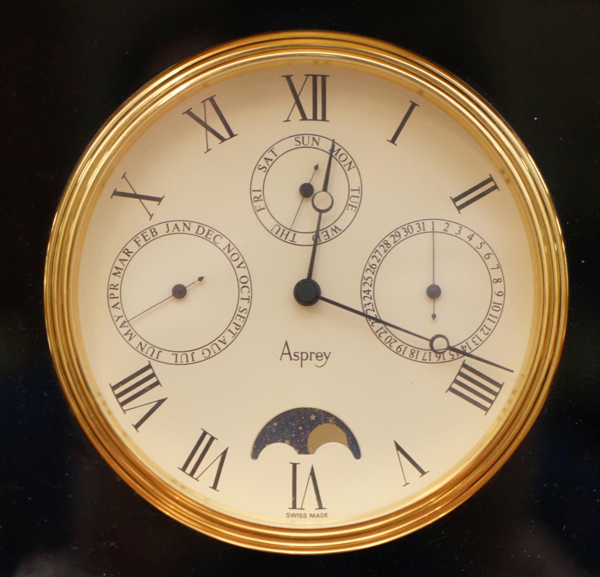 Hand-Crafted Rare Find Asprey London Swiss Made Moon Phase Clock with Barometer and Calendar