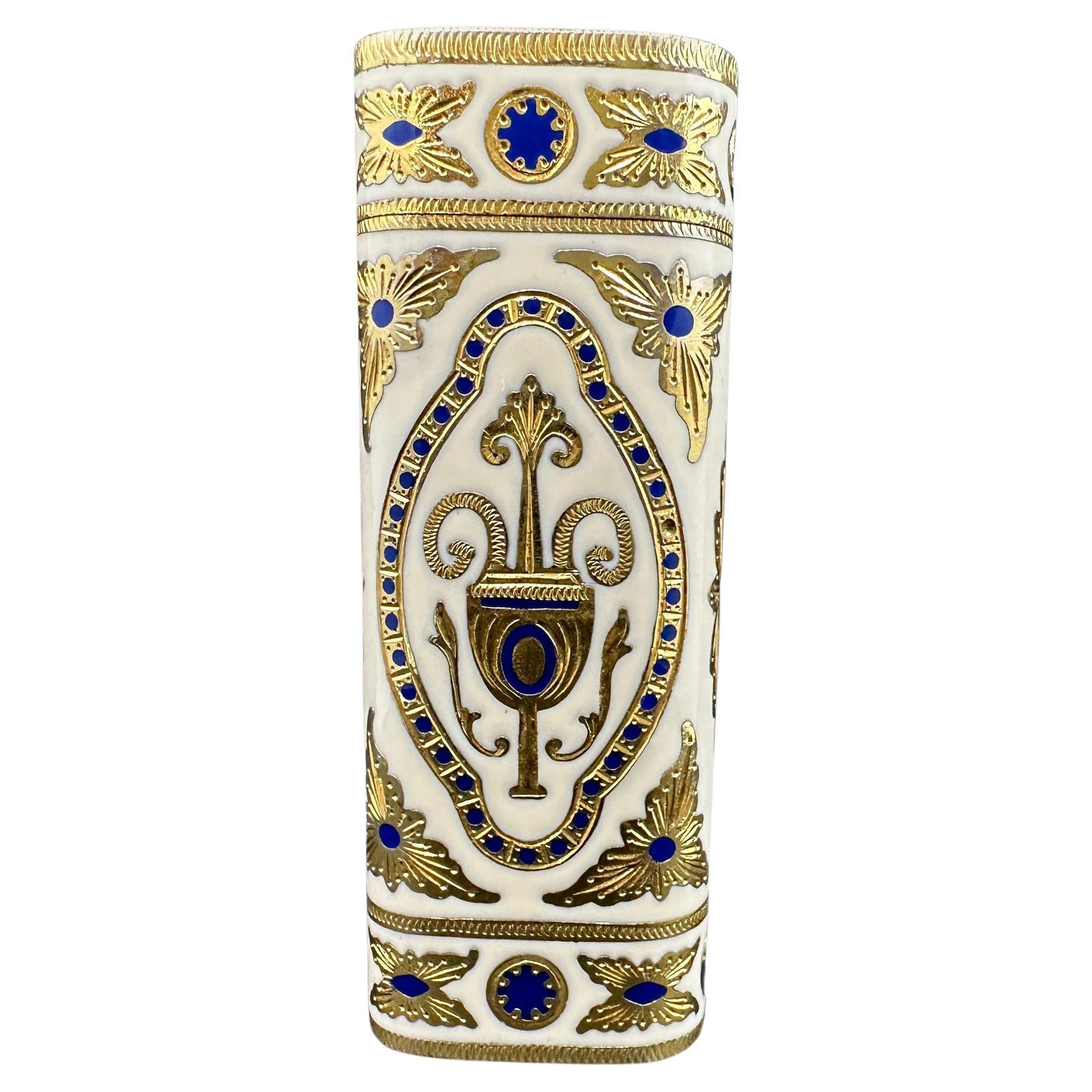 Rare Find Cartier “Royking” “Circa 1970” 18k Gold & Cream Lacquer With Case

Cartier “Royking” lighter.
Circe 1970
CARTIER  Roy King Rollagas, a Unique RARE example of a ROYKING designed Cartier Rollagas lighter made circa 1970's, 18K Gold Baroque