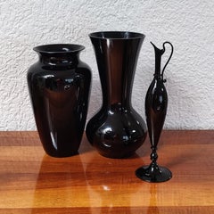 Rare Find Fratelli Toso Black Blown Soffiato Glass Pitcher Vase, Italy, ca 1920s