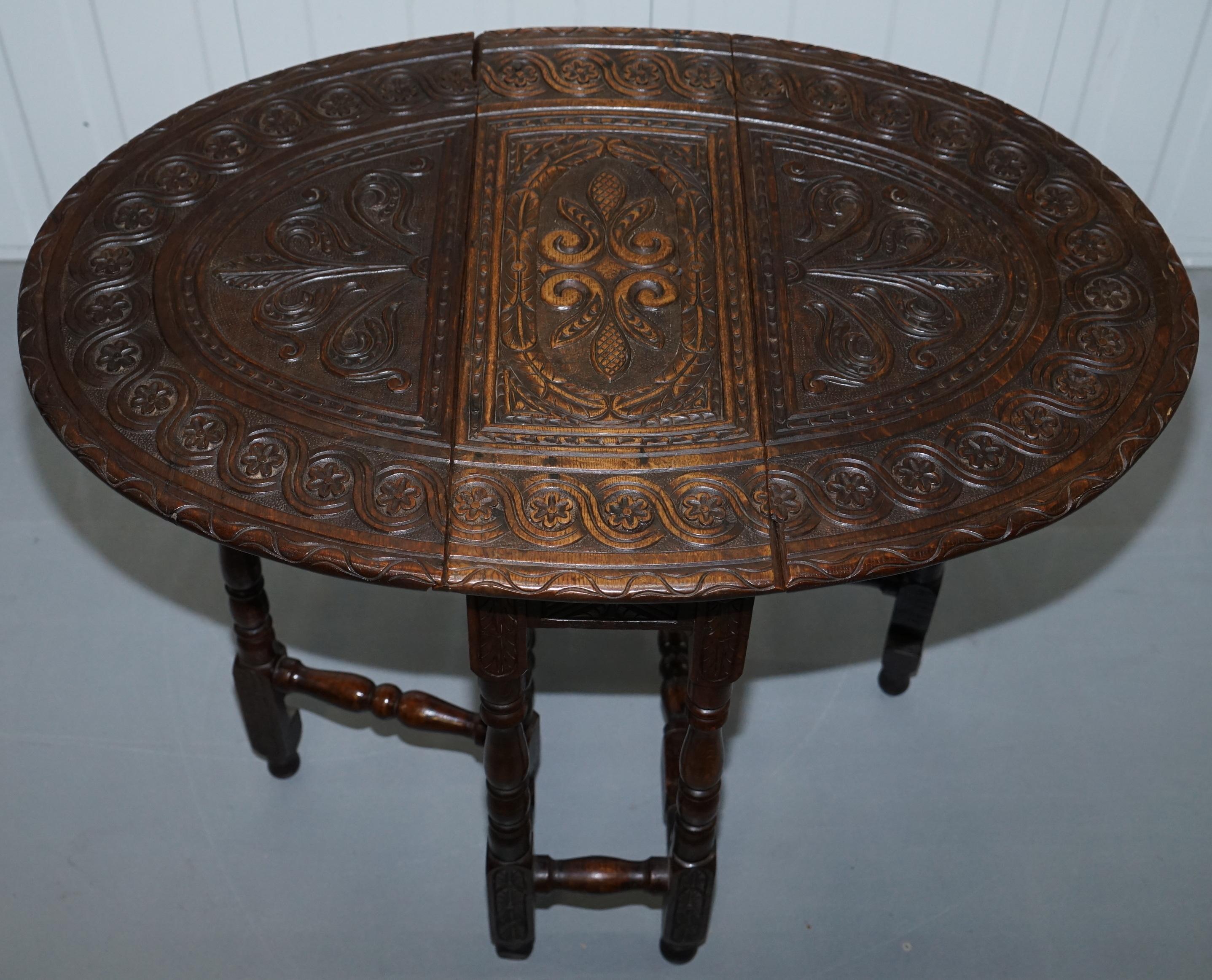 Rare Find Georgian Hand-Carved Gate Leg Small Occasional Side Table Folding 5
