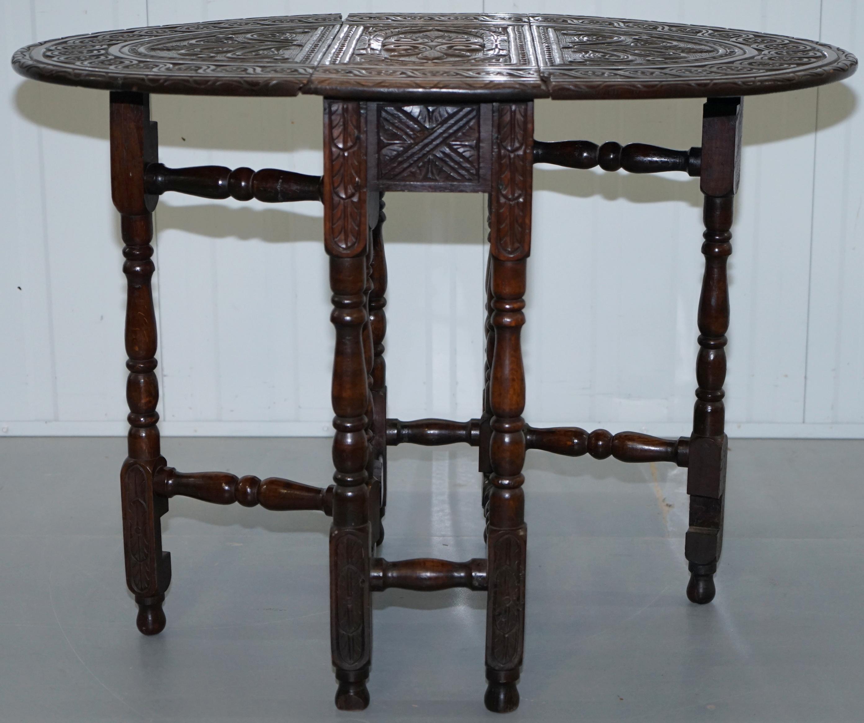 Rare Find Georgian Hand-Carved Gate Leg Small Occasional Side Table Folding 9