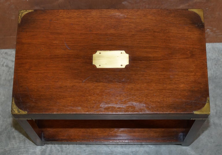 Hand-Crafted Rare Find Harrods London Kennedy Military Campaign High Side End Table Mahogany For Sale