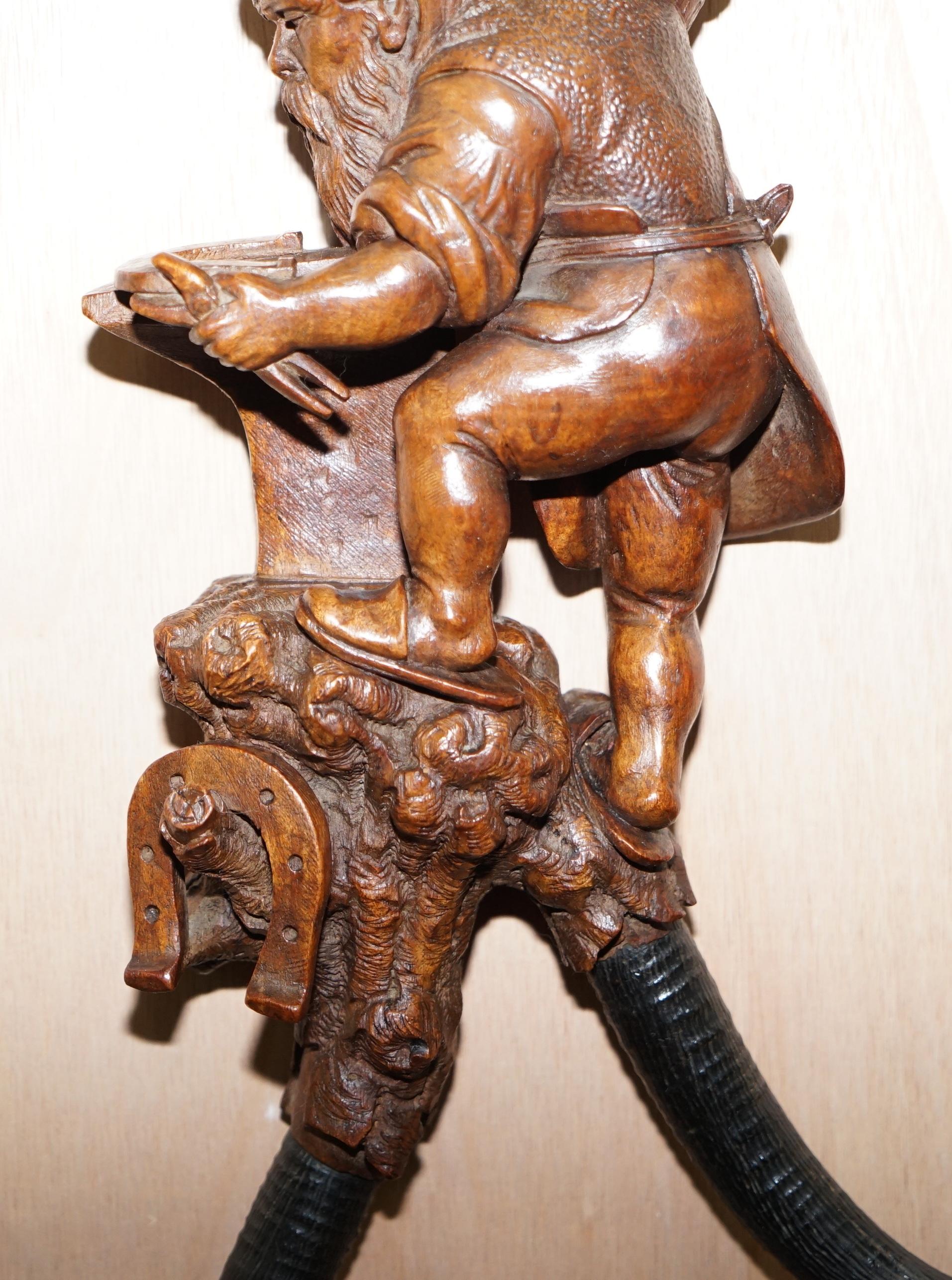 Wood Rare Find Large circa 1880 Swiss Black Forest Whip Hook Blacksmith Dwarf Hammer