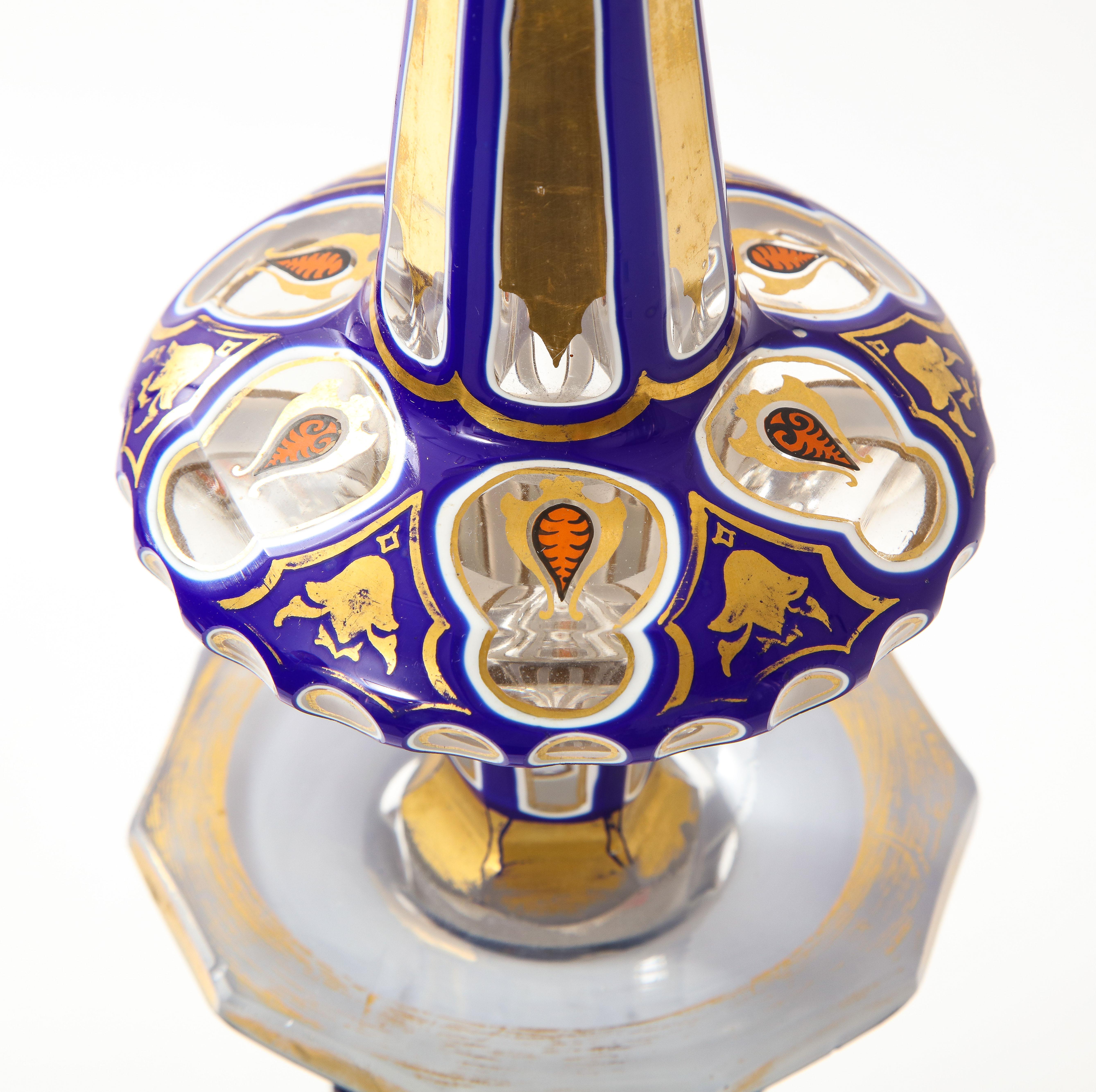 Rare/Fine 19th C. Bohemian Triple Overlay Crystal Jeweled and Covered Decanter For Sale 9