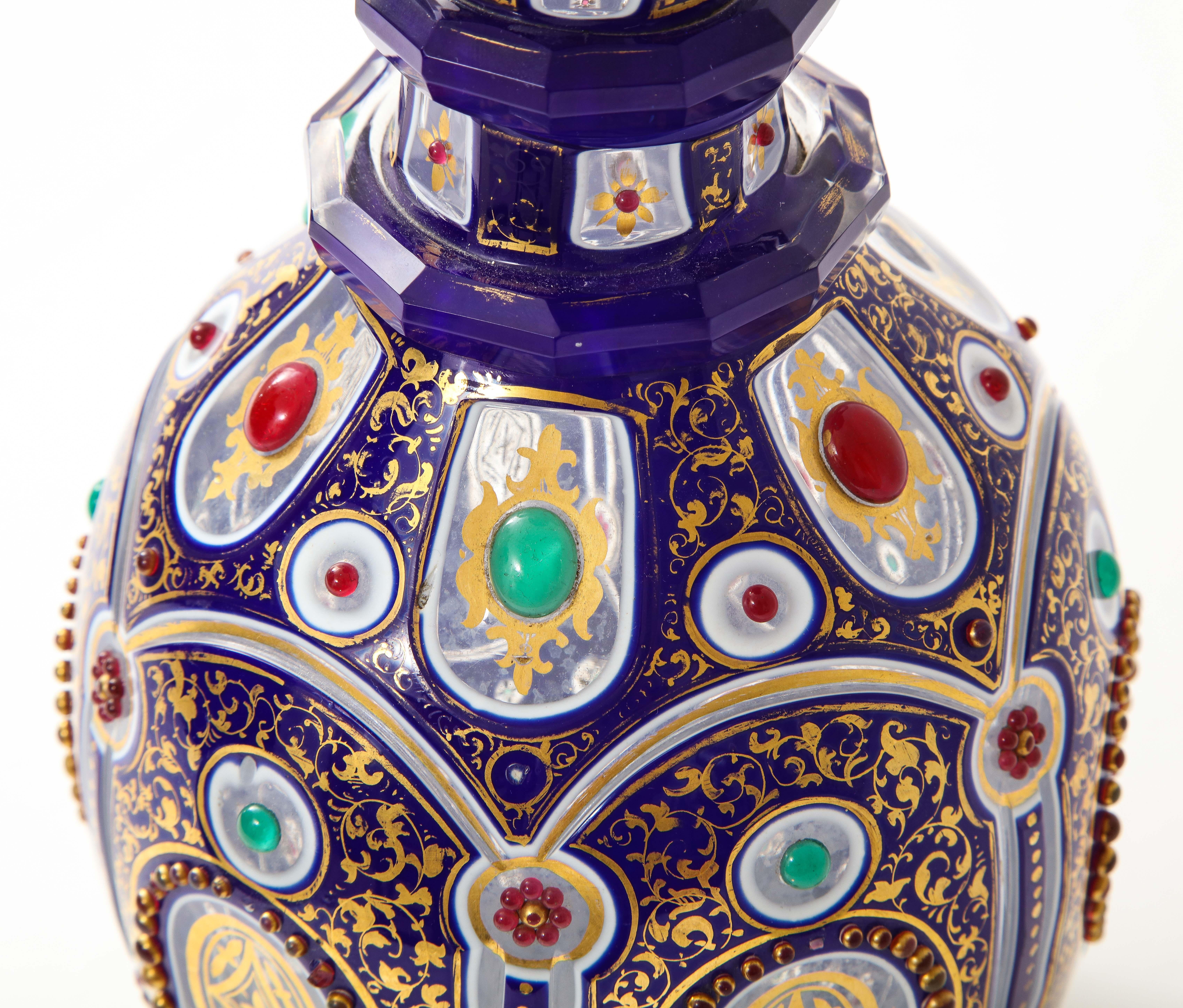Rare/Fine 19th C. Bohemian Triple Overlay Crystal Jeweled and Covered Decanter For Sale 2