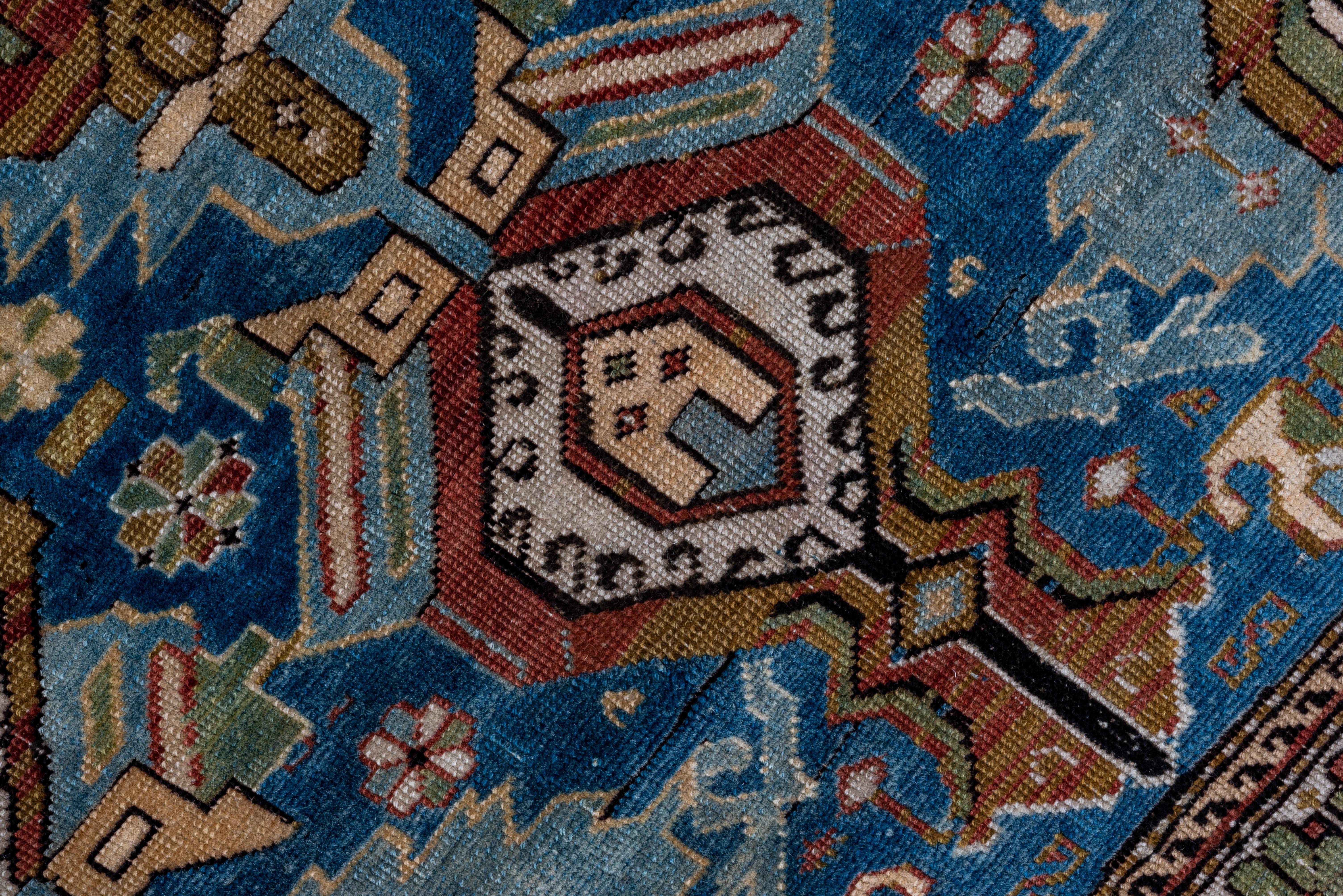 Rare and Fine Antique Caucasian Kuba Area Rug, Mint Condition, Bright Blue Field In Good Condition For Sale In New York, NY