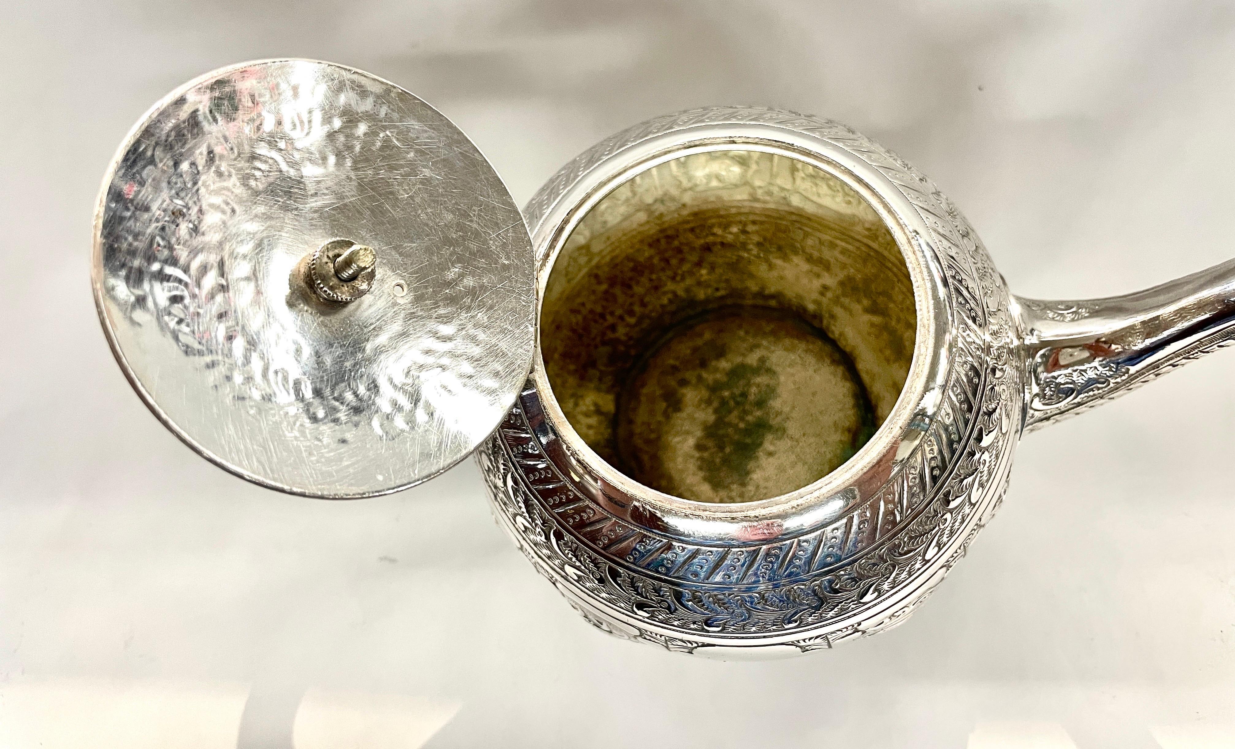 Hand-Carved Rare & Fine Antique English Elkington Silver Plate 3pc. Zodiac Tea for 2 Teaset
