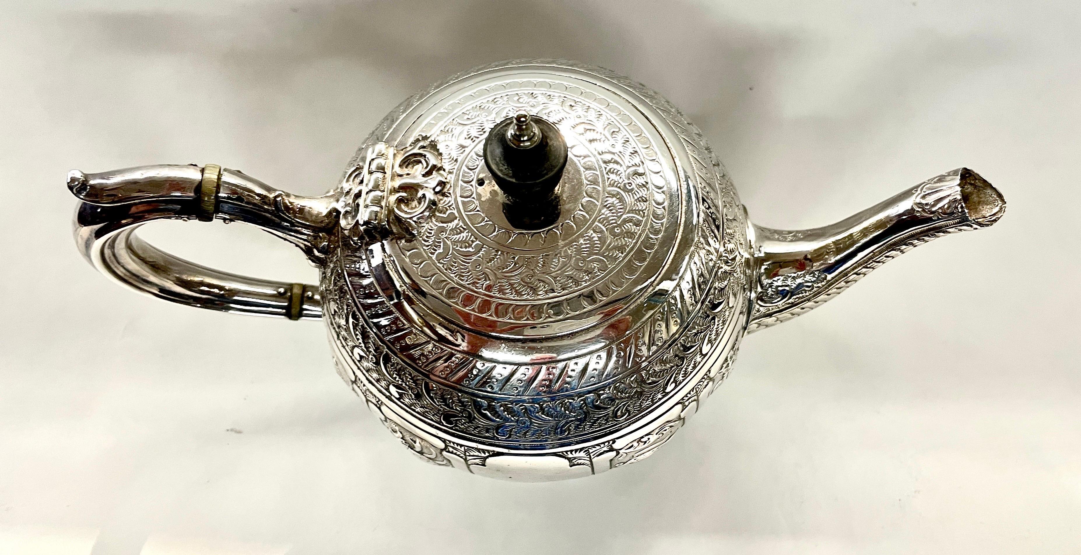 Rare & Fine Antique English Elkington Silver Plate 3pc. Zodiac Tea for 2 Teaset In Good Condition In CHARLESTON, SC