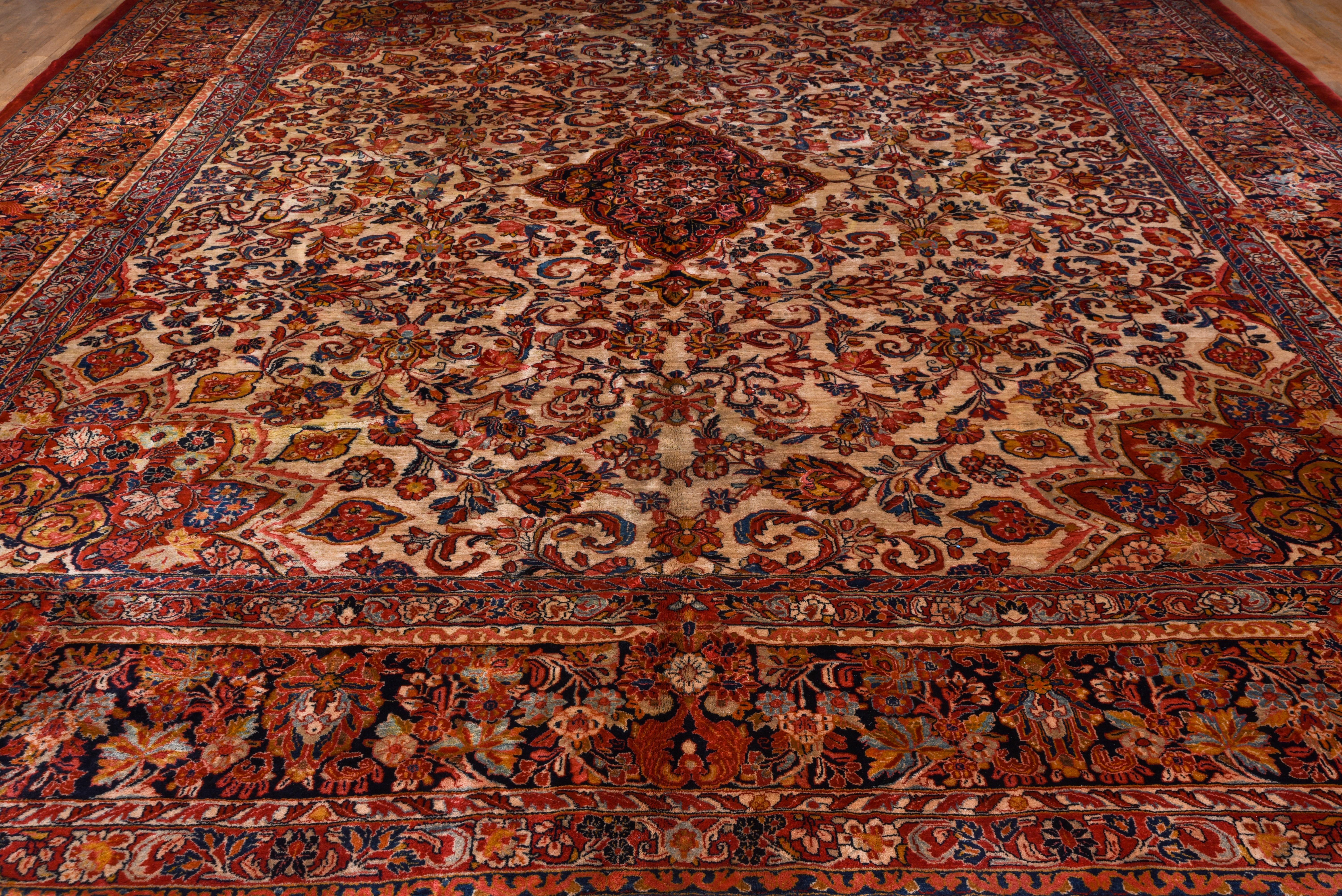Hand-Knotted Rare and Fine Antique Persian Sarouk Carpet, Ivory Field, circa 1940s For Sale